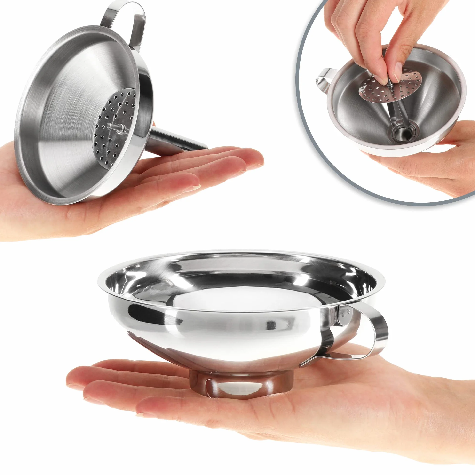 COM-FOUR® 2-czesciowy zestaw lejków wykonanych ze stali nierdzewnej - lejek do napelniania z sitkiem do sloików podczas konserwowania - lejek do dzemu z dzióbkiem do napelniania (02 sztuki - mieszanka stali nierdzewnej)