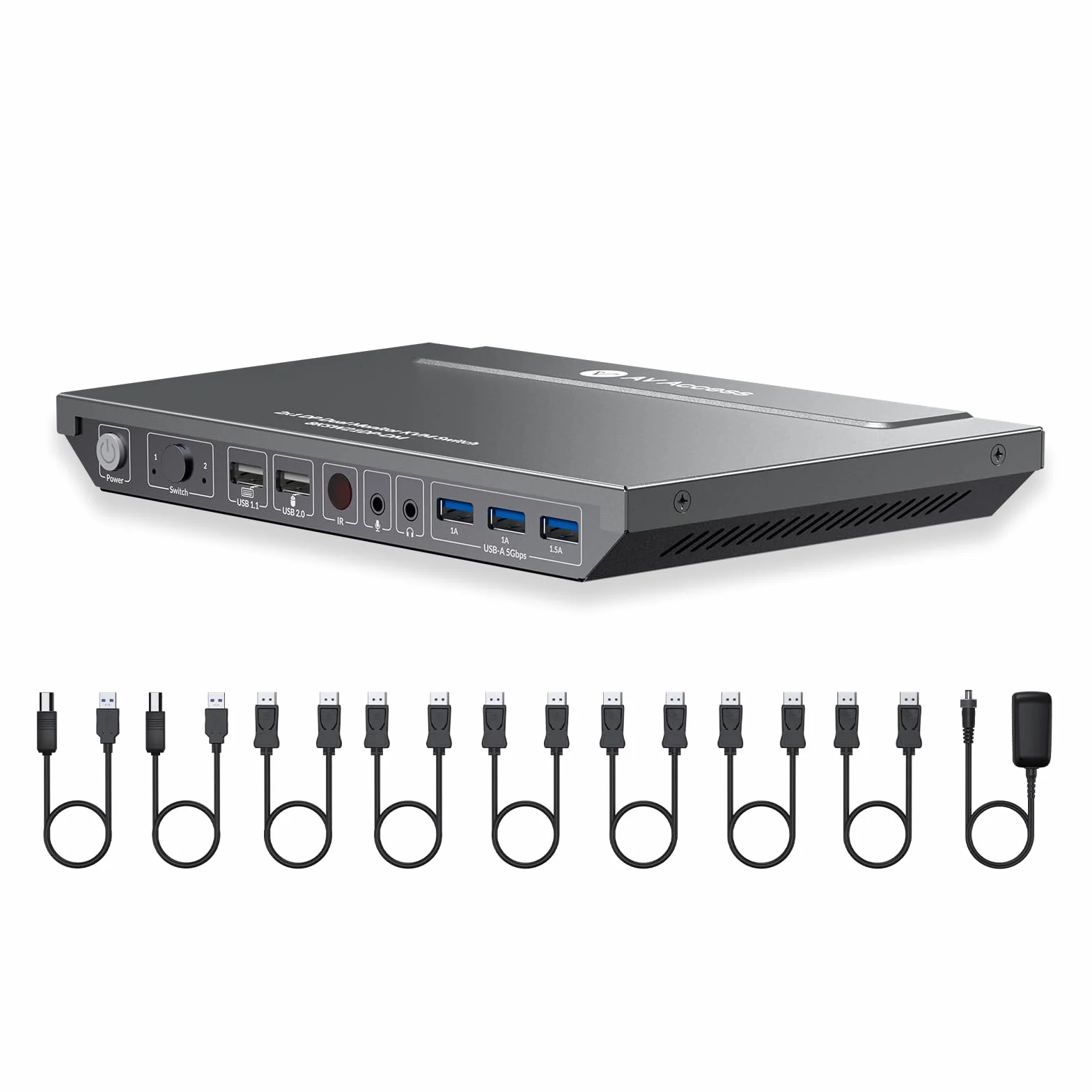 AV Access KVM Switch 2 PC 2 monitory DisplayPort 8K 60 Hz 4K 165 Hz / 144 hz, DP KVM Switch Displayport Dual Monitors z portami USB 3.0, Audio Out IR Remote, ze wszystkimi kablami