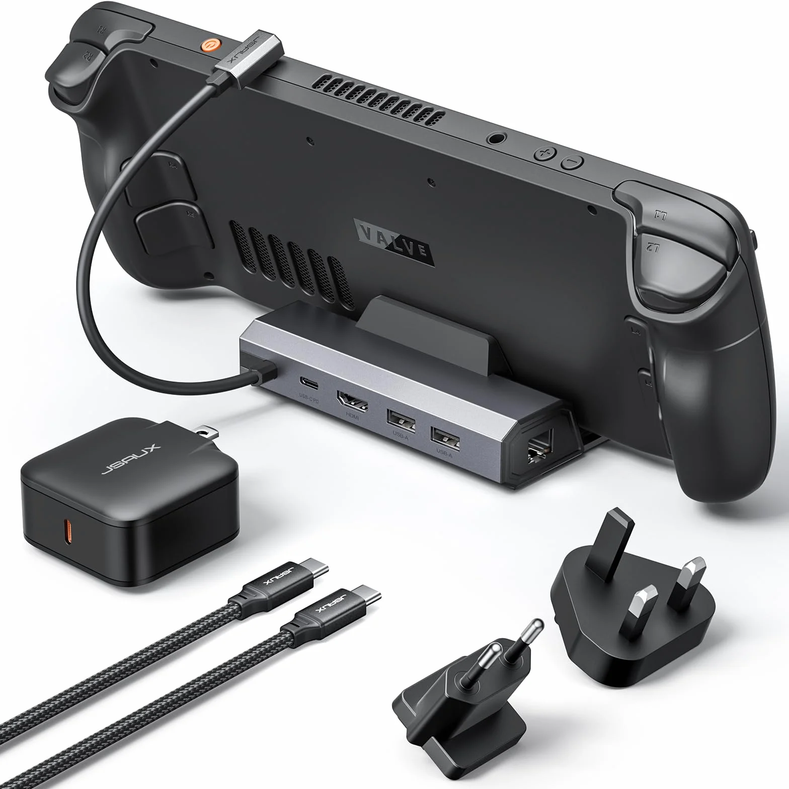 JSAUX Stacja dokująca 5 w 1 45 W HDMI 2.0 4K 60 Hz Ethernet 100 Mb/s USB A 2.0 USB C 100 W do Steam Deck ROG Ally