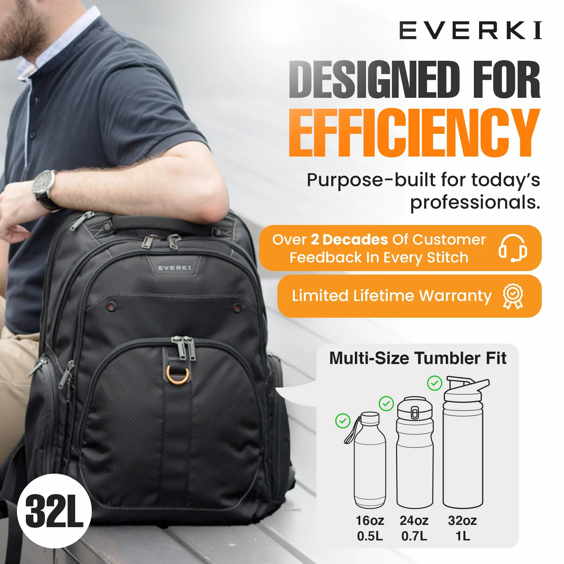 Everki Atlas EKP121, Plecak na Laptopa od 13 do 17 Cali, Czarny