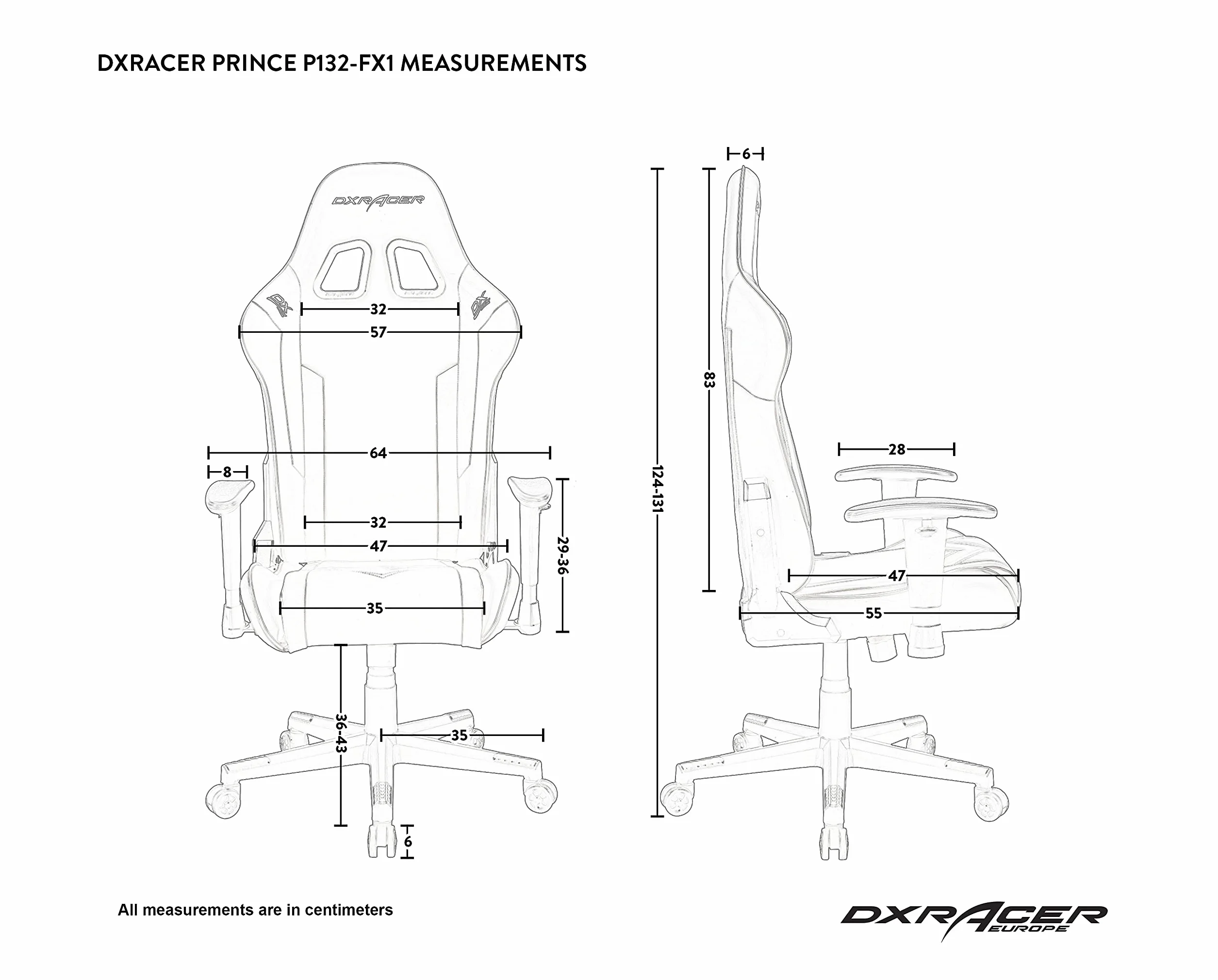 Dxracer Prince P132 GC-P132-N-FX2 Fotel dla Graczy, Czarny, do 185 cm