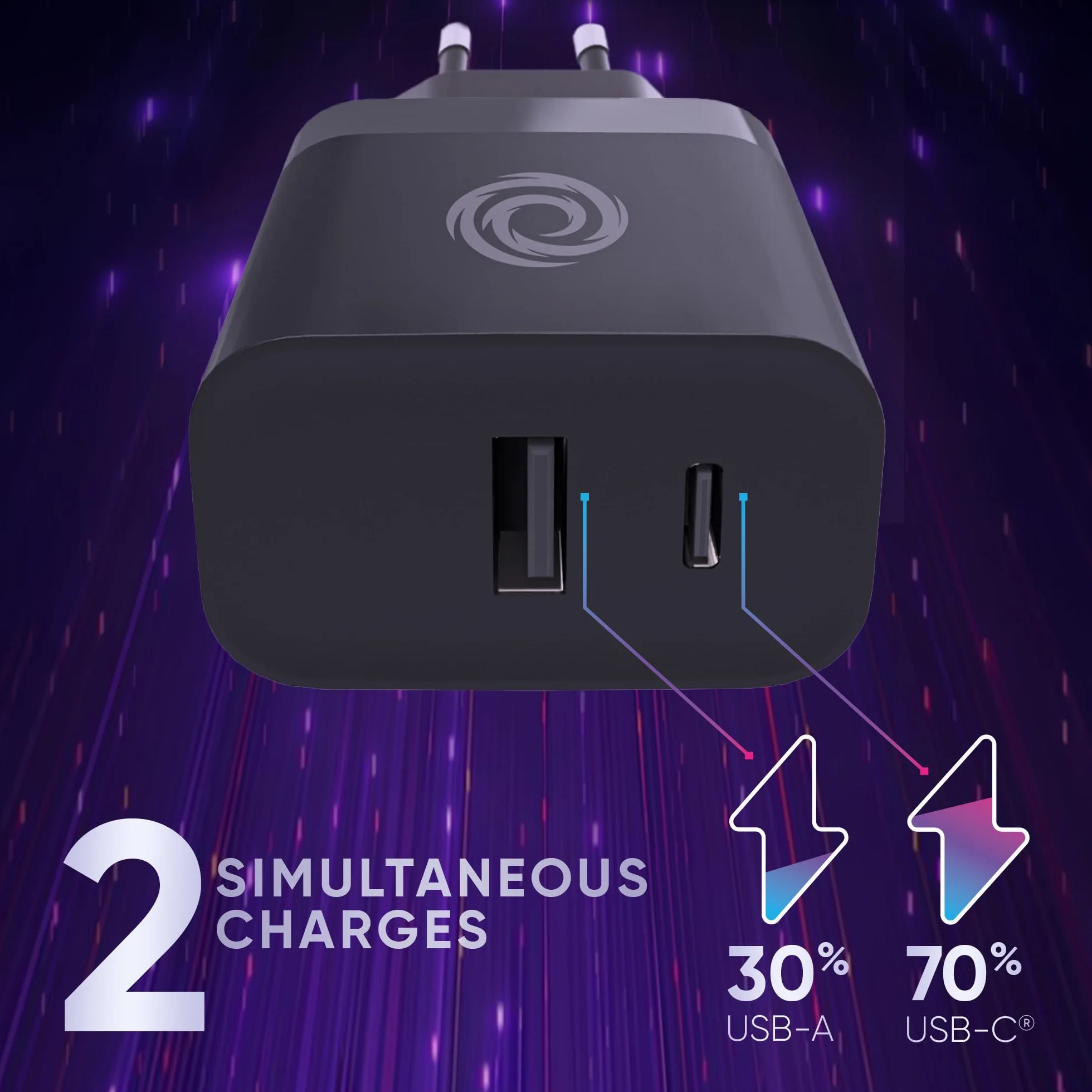 Oniverse Zasilacz AC 65W, podwójny port USB-C i USB-A – Ładowarka do Switch 2, Switch, OLED, Lite, PC, Steam Deck, Android, 1.5 metra, 240V, ładowanie GaN, Odłączany kabel USB-C w oplocie w zestawie