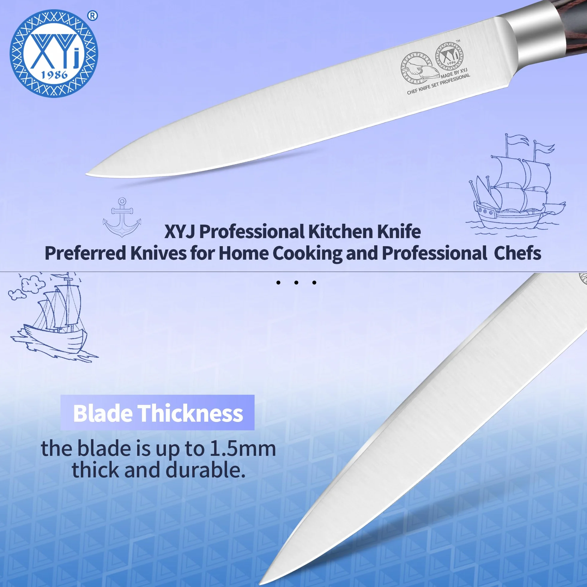 XYJ Authentic Since 1986,5 Inch Kitchen Knife, Stainless Steel Japanese Utility Knife, Meat Cleaver for Meat Cutting,Pakka Wood Handle,Plastic Edge Guard Protector,Chefs Knife