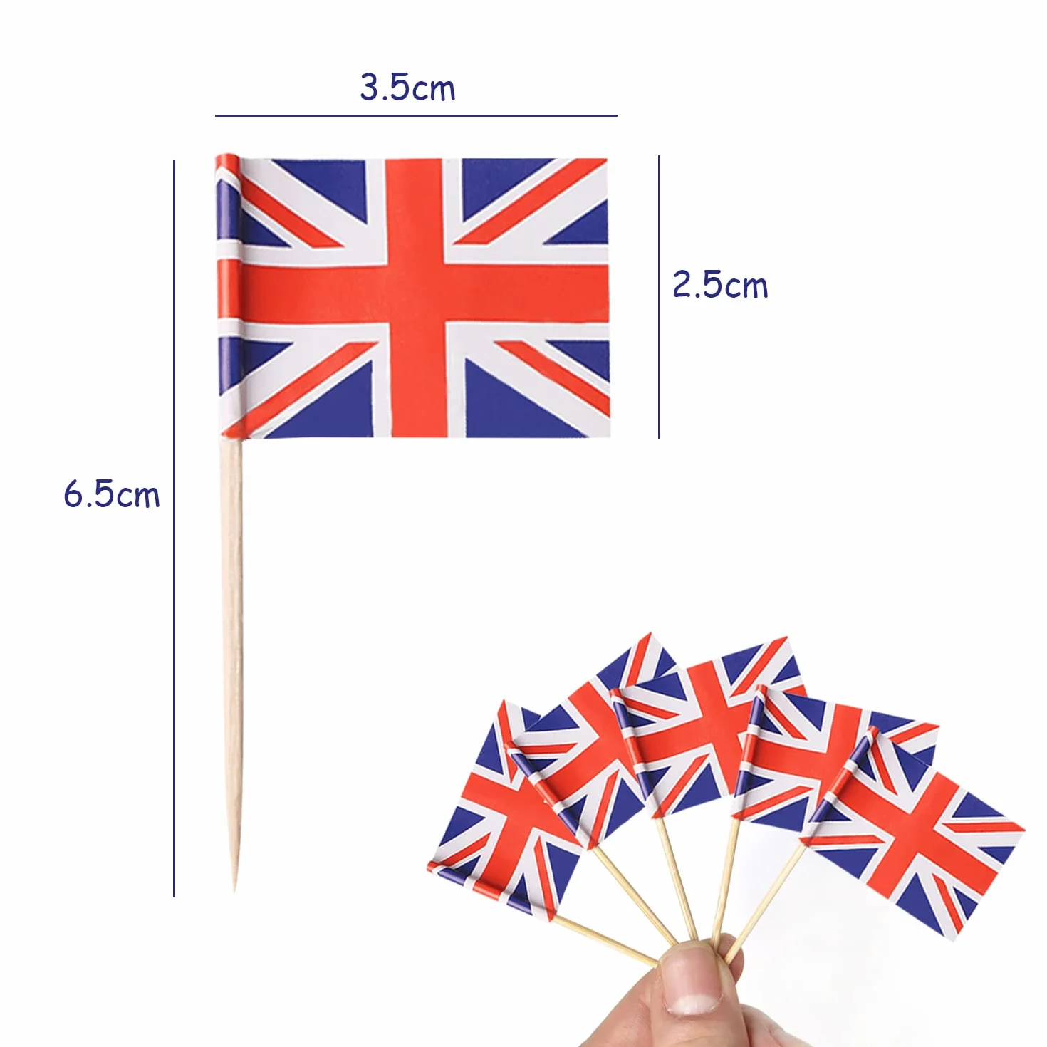 110 szt. wykałaczek Union Jack, artykuły imprezowe, do flag kanapkowych, babeczek, grilla i koktajli, dekoracja na wydarzenia królewskie.