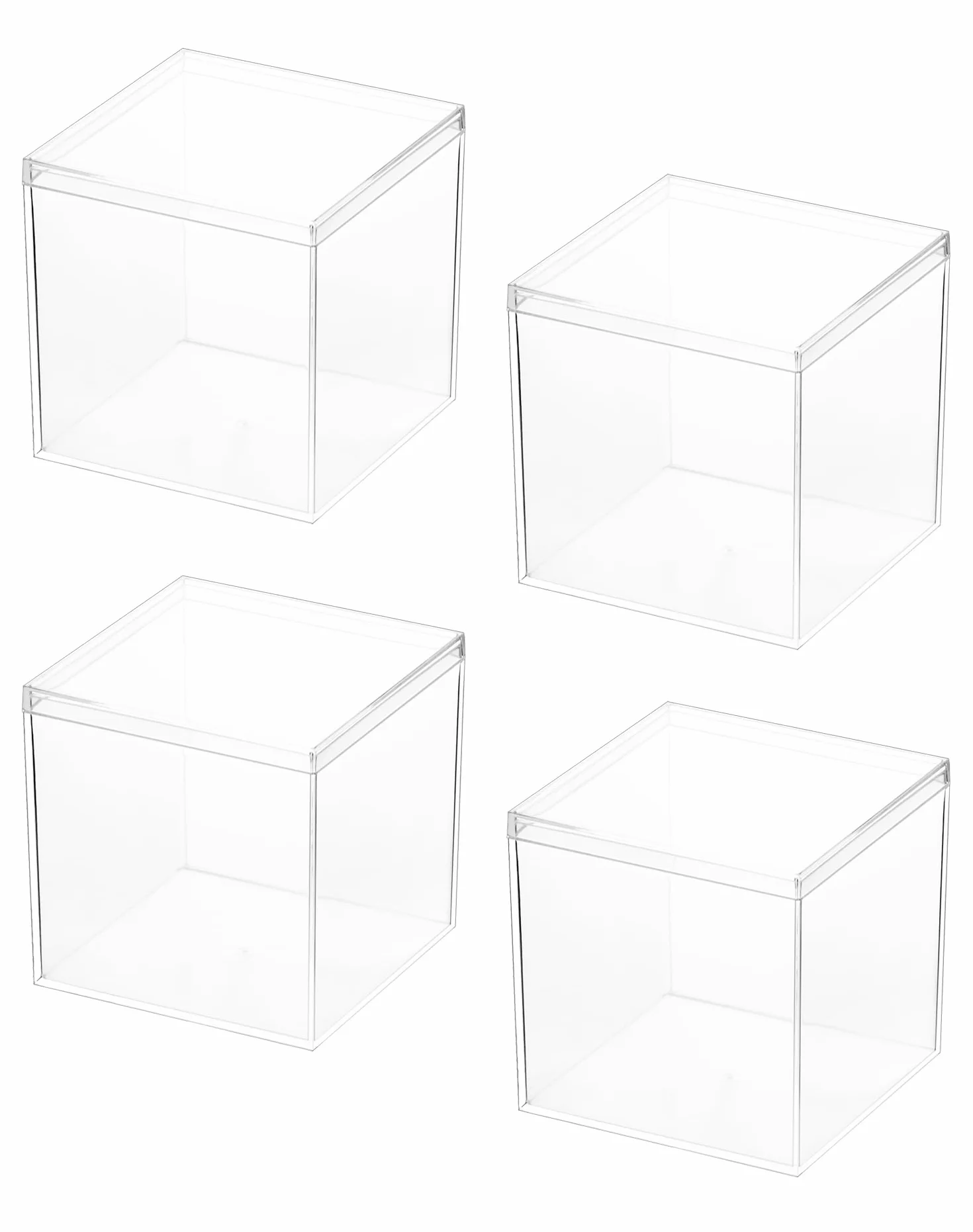 QWORK® Akrylowe Pudełko Ekspozycyjne, Kostki Przechowywania, 10 x 10 x 10 cm, Przezroczyste Pudełko z Pokrywką, Do Przechowywania Cukierków, Akcesoriów do Włosów, Zabawek, 4 Szt