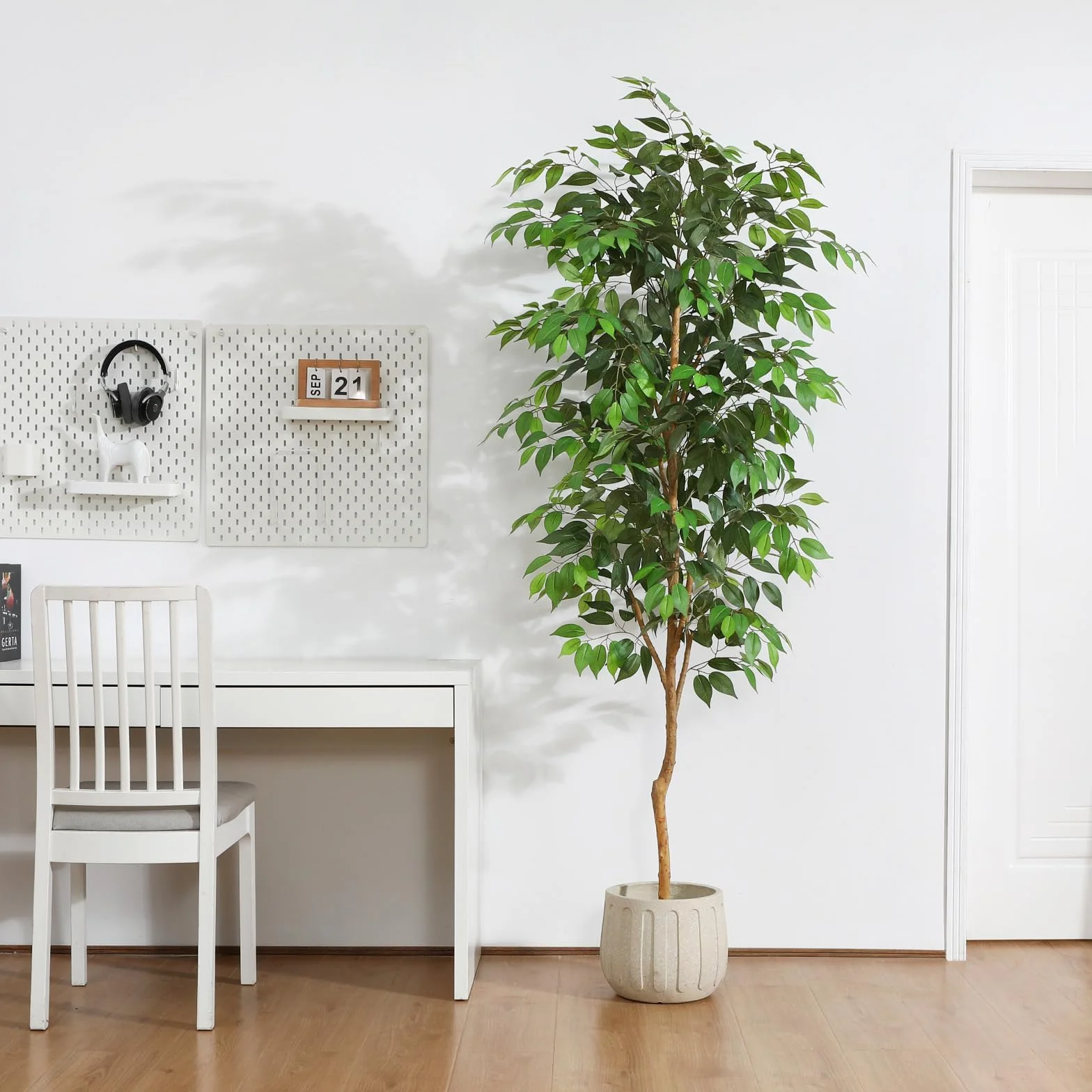 Fopamtri Sztuczna roślina duża, 210 cm, Ficus Benjamina, sztuczna roślina z naturalnego drewna, roślina pokojowa, sztuczne drzewo w doniczce, do domu, biura, na balkon (1 sztuka)