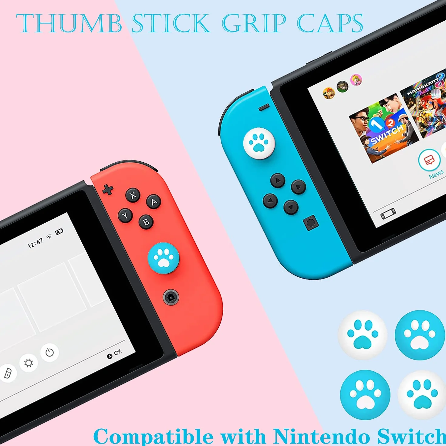 OLDZHU Etui kompatybilne z Nintendo Switch, jasnoniebieskie smukłe etui ochronne do konsoli NS i kontrolerów Joy-Con, ze szklanym ochraniaczem ekranu i 4 uchwytami na kciuk (jasnoniebieski)
