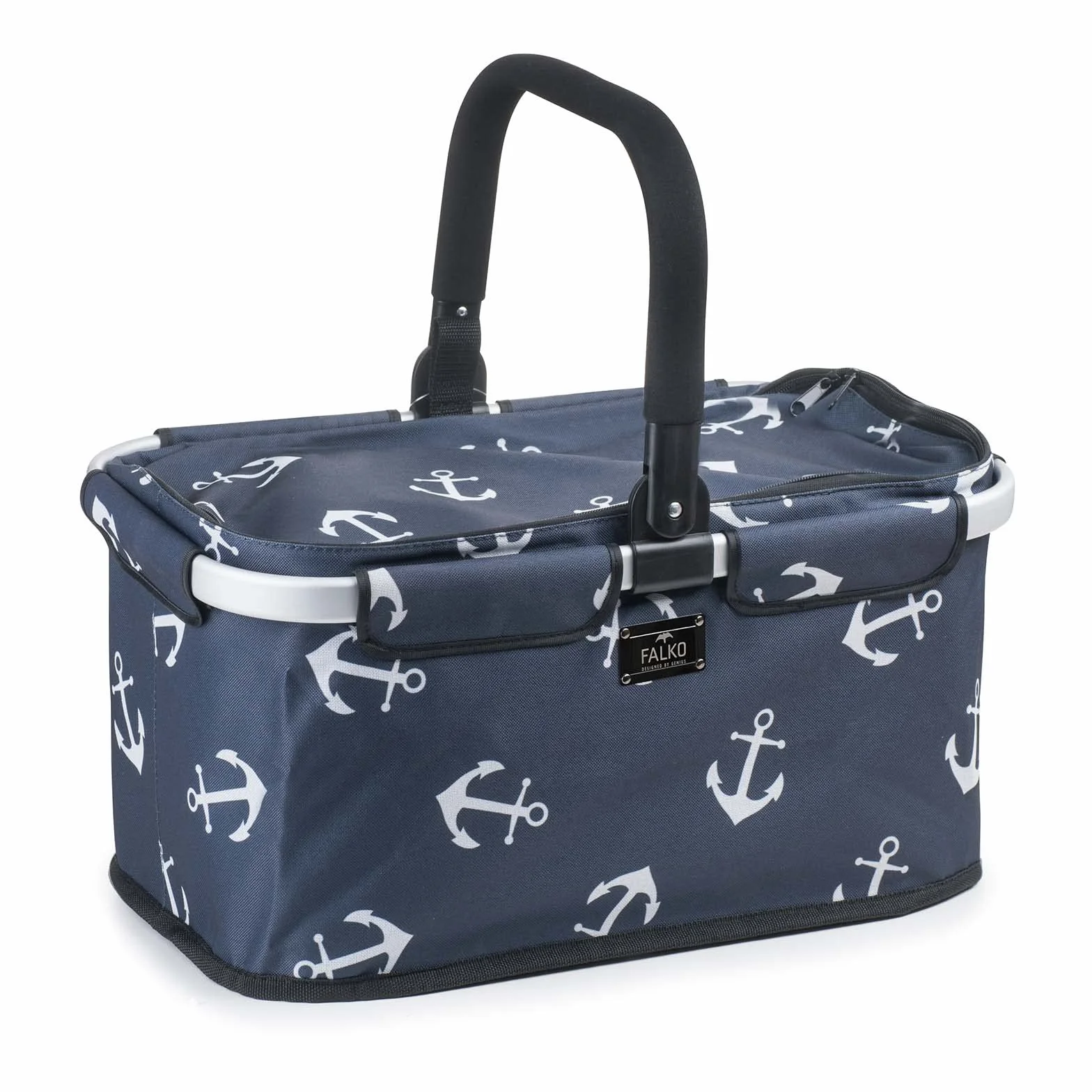 Genius Falko Premium kosz na zakupy niebieski 22 l składany z pokrywką aluminiowym uchwytem