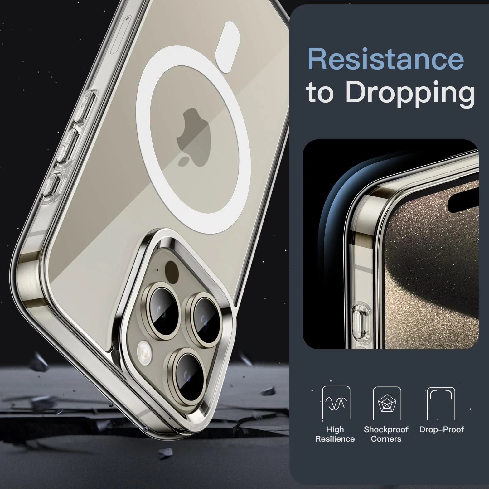 JETech Magnetyczna Etui dla iPhone 15 Pro Max 6,7 Cala Kompatybilny z MagSafe Bezprzewodowy Ładowanie, Odporny Wstrząsy Case, Przezroczysty, Odporny Zarysowania (Przezroczyste)