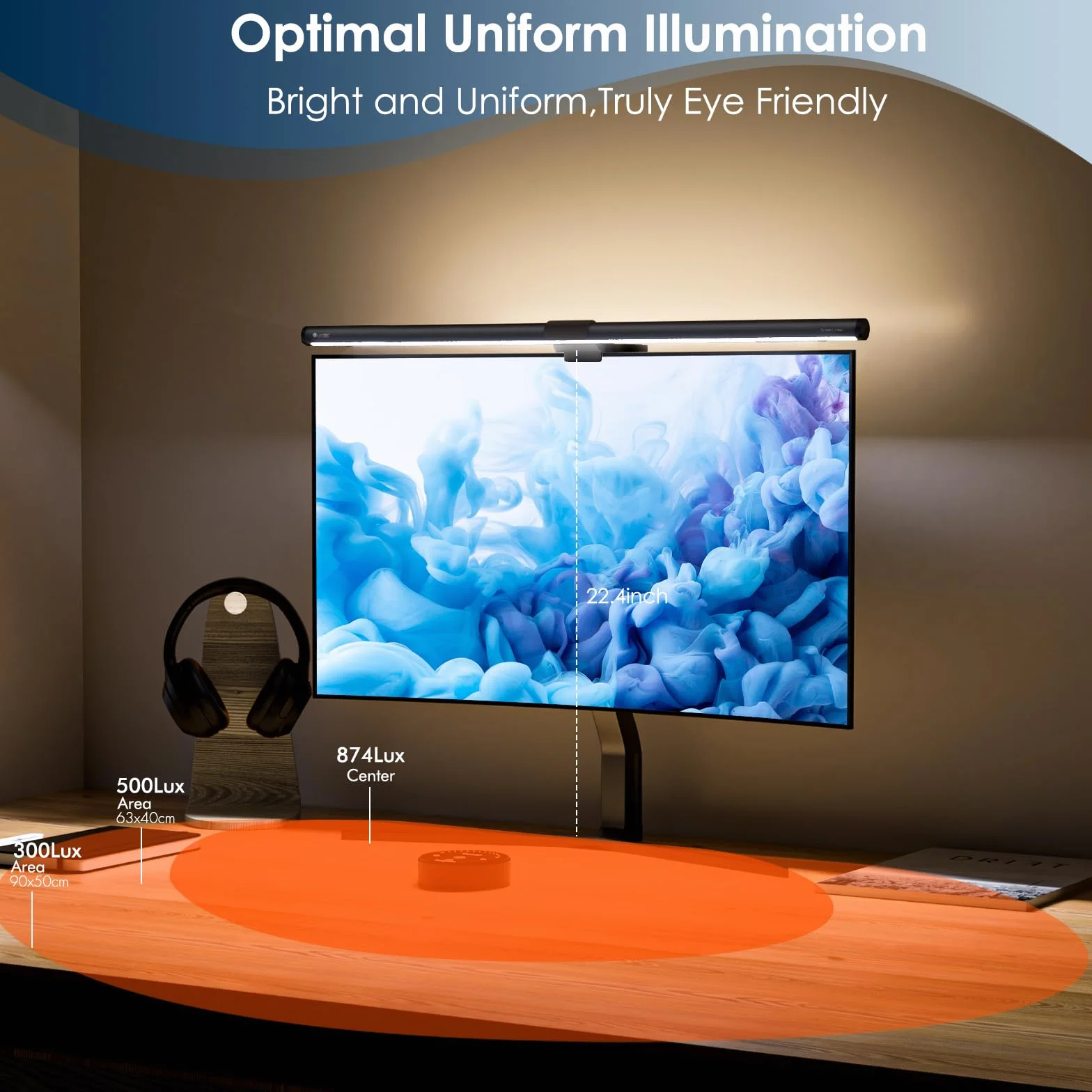 Lampa do monitora komputerowego Quntis z pilotem podświetlenia, 51 cm listwa oświetleniowa monitora do domowego biura, anty-niebieskie światło, lampa biurowa USB, regulowana
