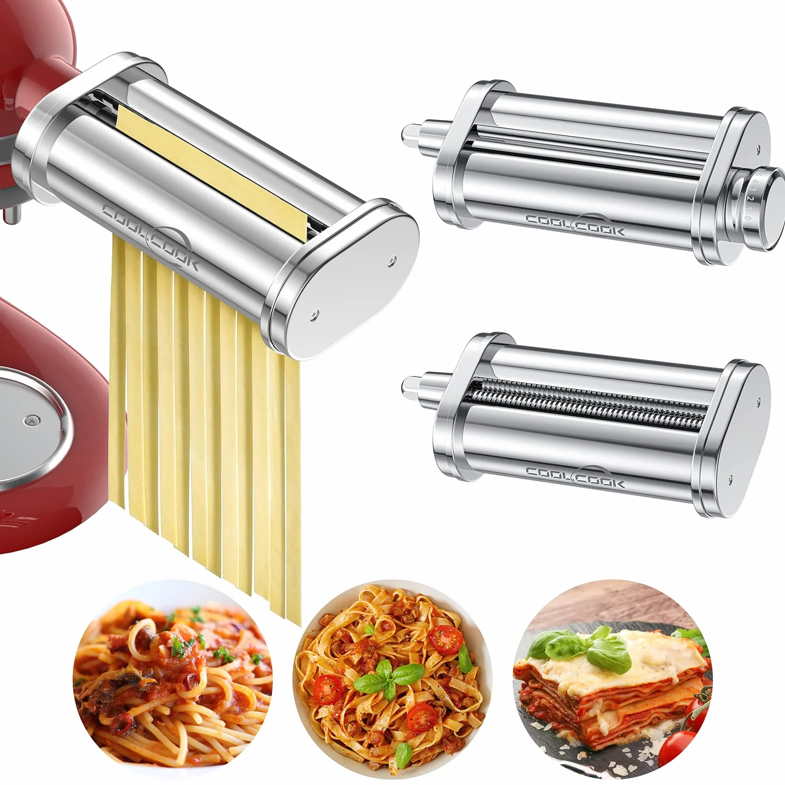 Kitchenaid Nasadka do Makaronu ze Stali Nierdzewnej, 3 Wałki, Zestaw Akcesoriów z Krajalnicą do Spaghetti