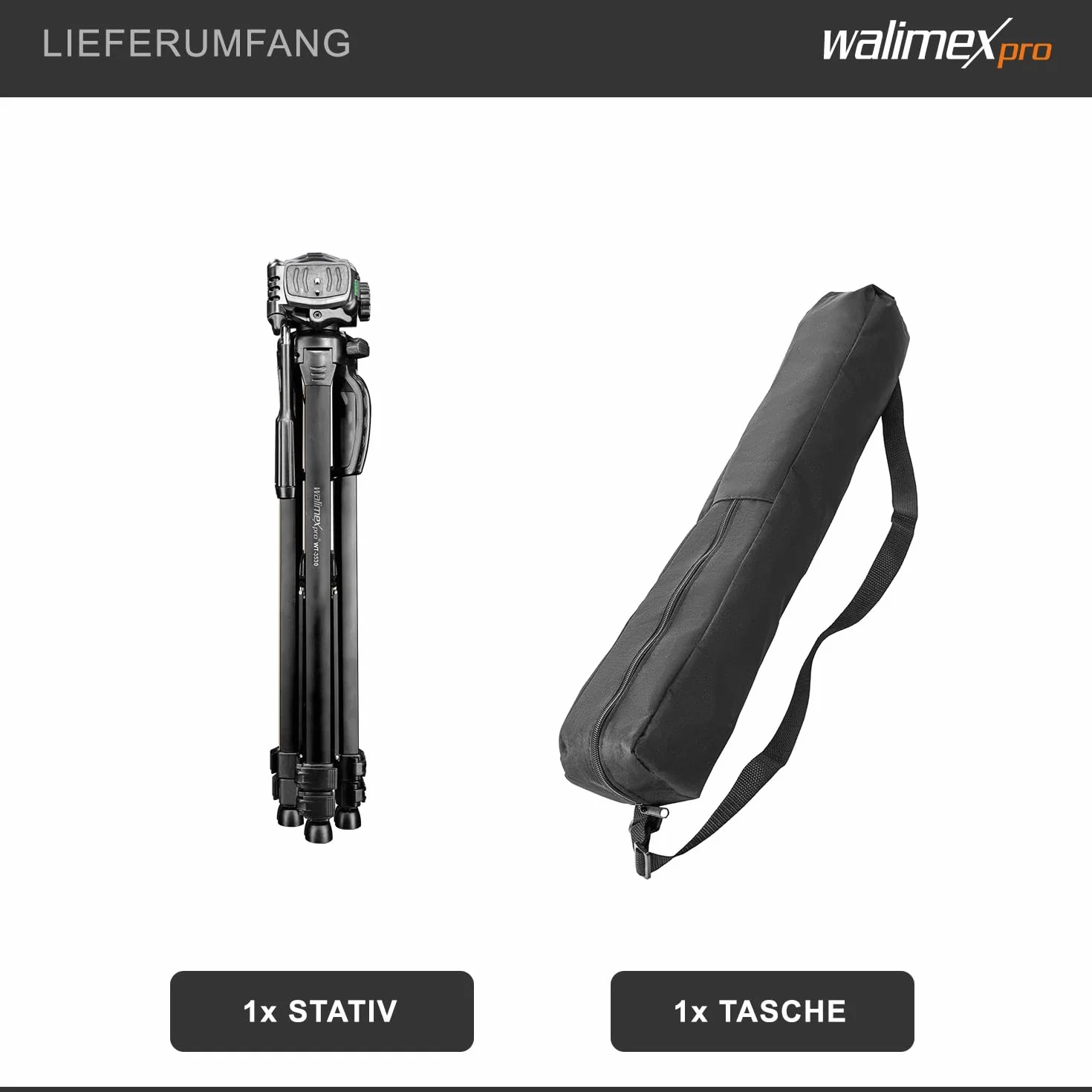 Walimex pro WT-3530 Podstawowy statyw 146 cm, czarny, nośność 3 kg, lekki i stabilny statyw do zdjęć/wideo z 3-kierunkową głowicą panoramiczną, idealny do fotografowania aparatu i telefonu