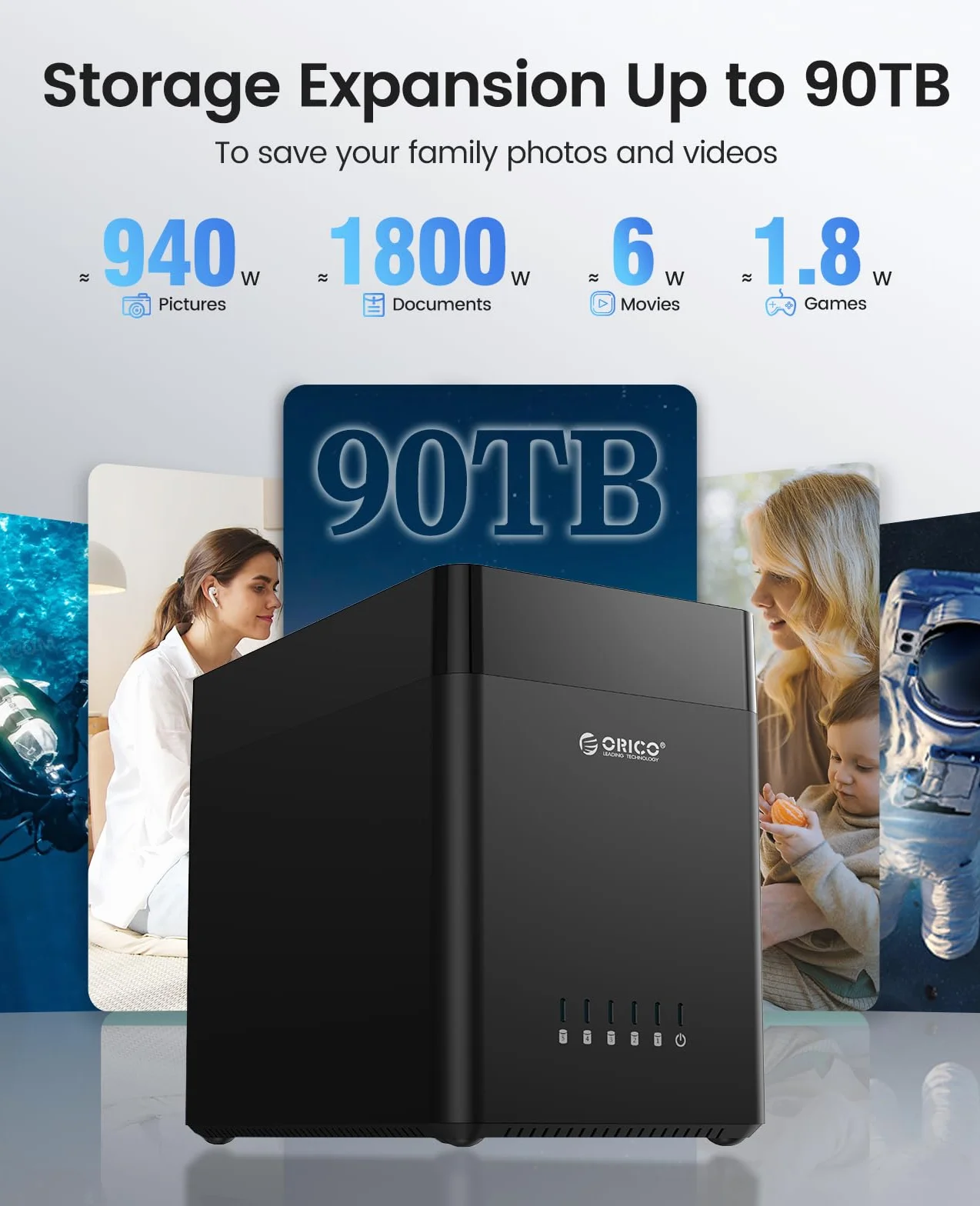 ORICO Tool-Free 5 Bay stacja dokująca USB 3.1 Type C Magnetic-Type Obudowa dysku twardego 3,5" SATA Zewnętrzny dysk twardy Obudowa Obsługa 5x16TB z zasilaczem 12V6.5A Kompatybilny z Windows/Mac/Linux