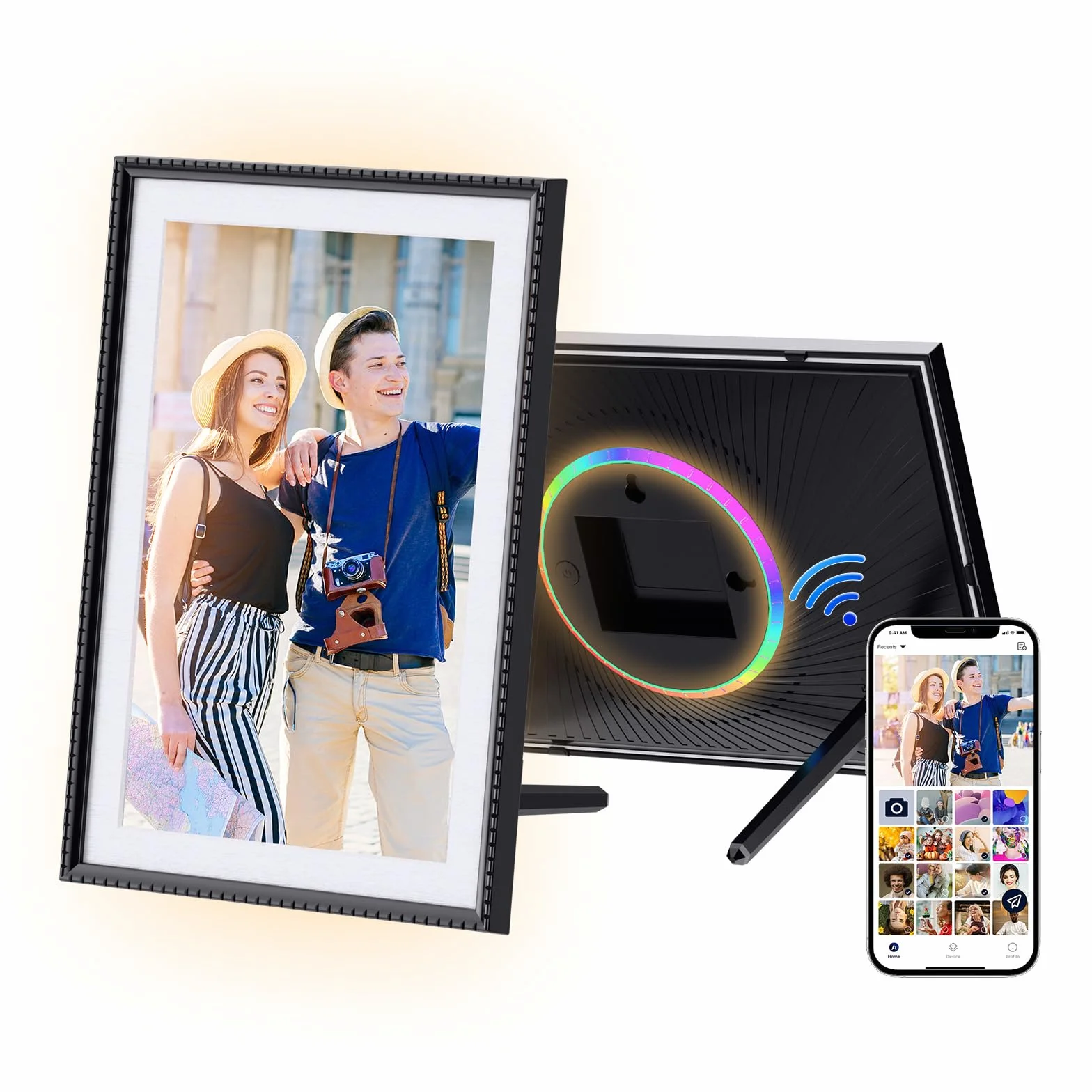 Cyfrowa ramka na zdjęcia 10,1-calowa WiFi, HD 1280 x 800 IPS ekran dotykowy, elektroniczna ramka na zdjęcia z pamięcią 32 GB, automatyczne obracanie, łatwe przesyłanie zdjęć i filmów za pomocą