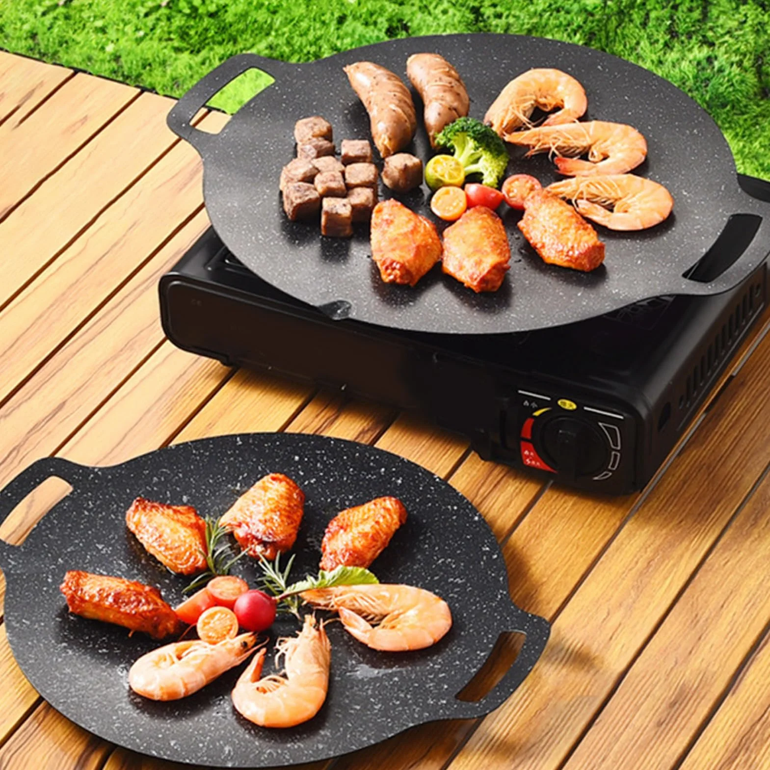 Koreańska patelnia grillowa, koreańska nieprzywierająca patelnia do grilla, kompatybilna z płytą indukcyjną, kuchenką gazową, elektryczną, grillem wewnętrznym lub zewnętrznym (30 cm)