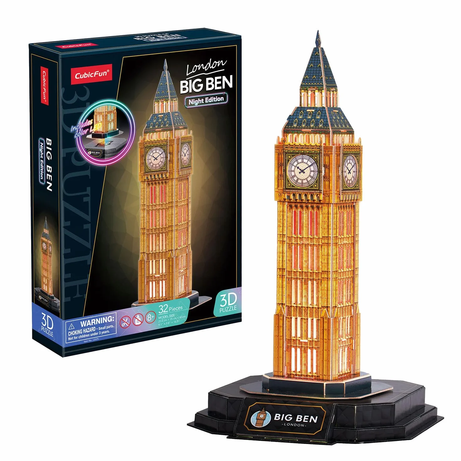 Puzzle 3D Big Ben LED 32 sztuki Prezent dla 8-letniego chłopca