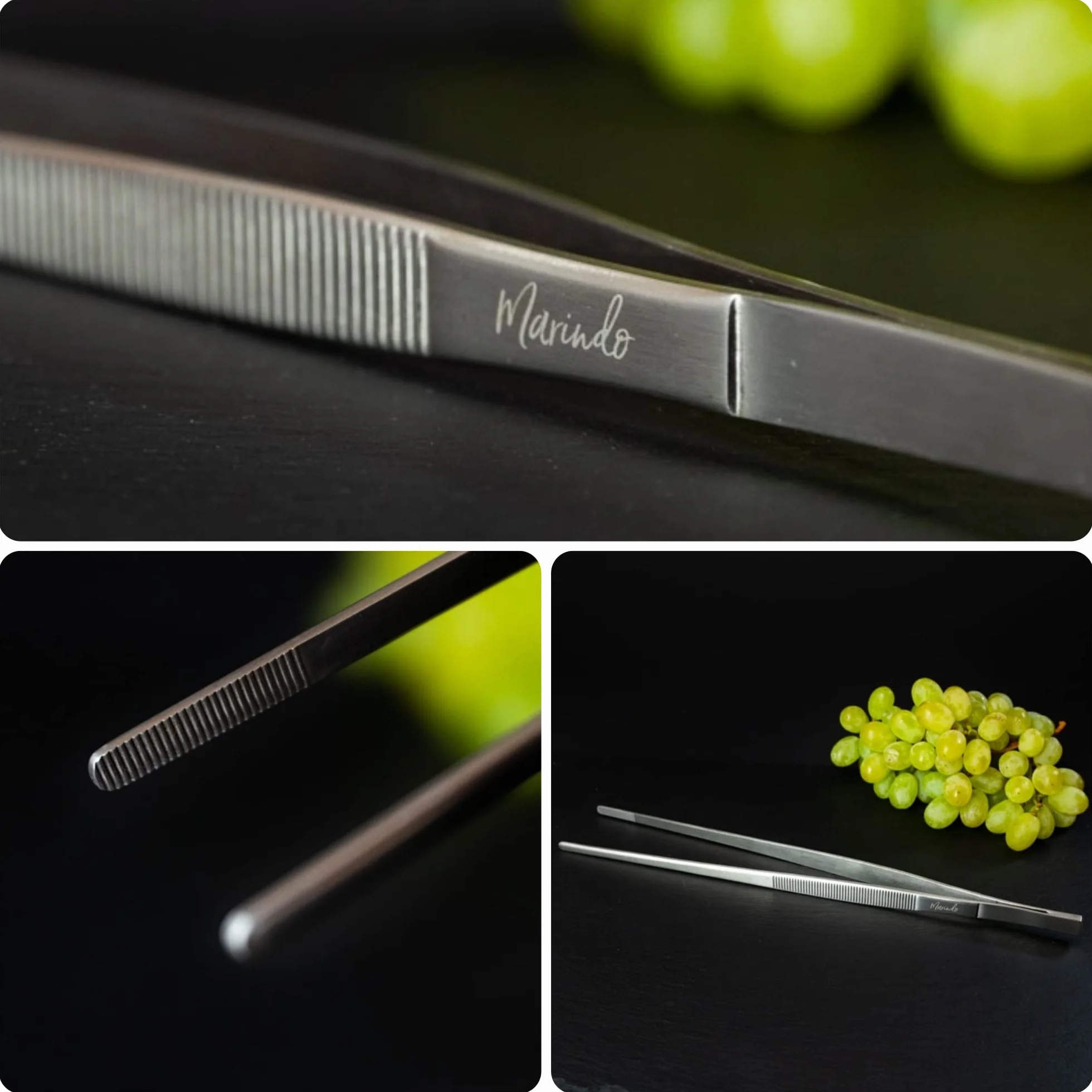 Marindo Grillpinzette | Kochpinzette | Küchenpinzette | 30cm lang | rostfreier Edelstahl | spülmaschinenfest | gerade Form | Fleischpinzette | Bratpinzette (Edelstahl)