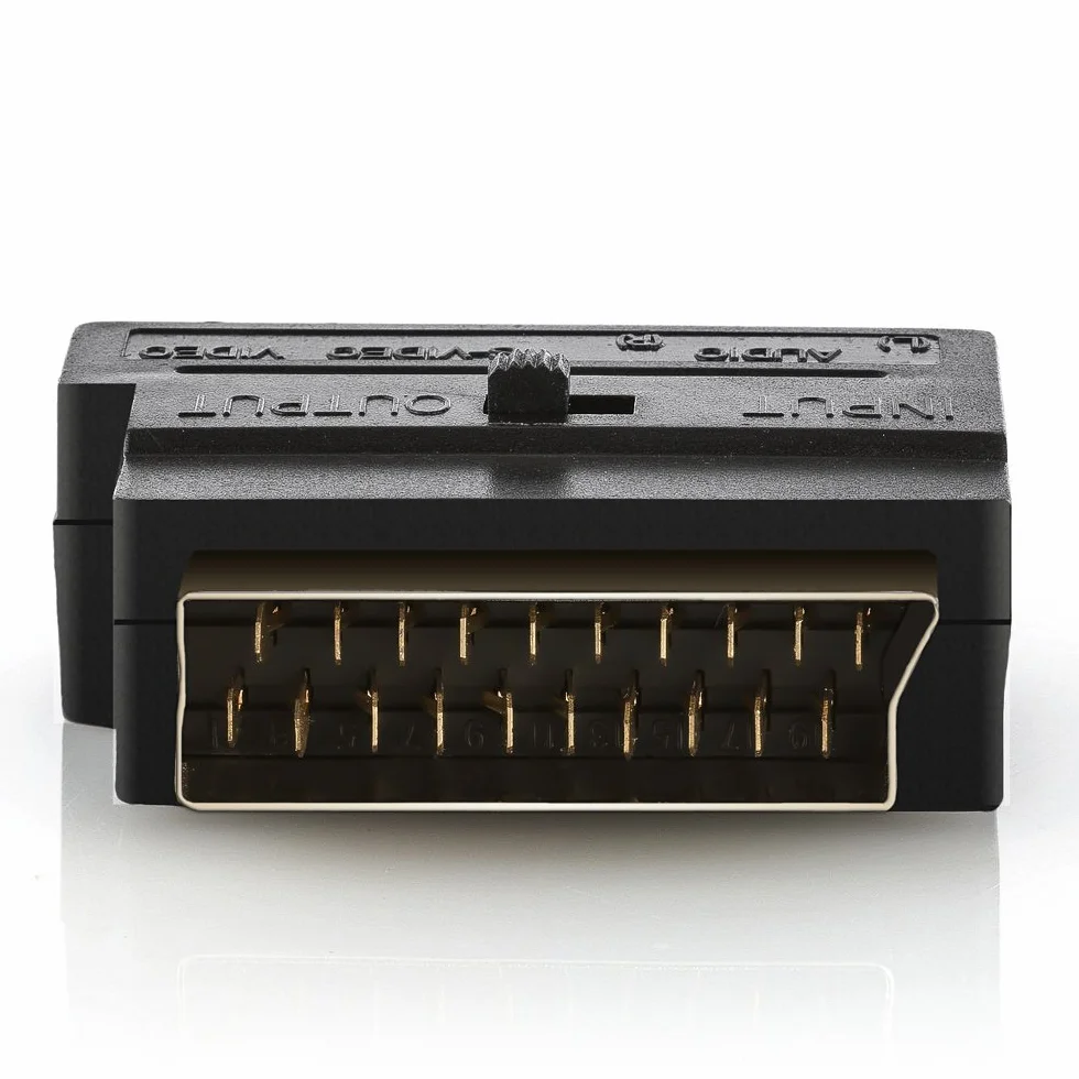 deleyCON Scart na 3x gniazda cinch przełącznik IN/OUT + adapter S-VIDEO S-VHS AV audio video - Czarny