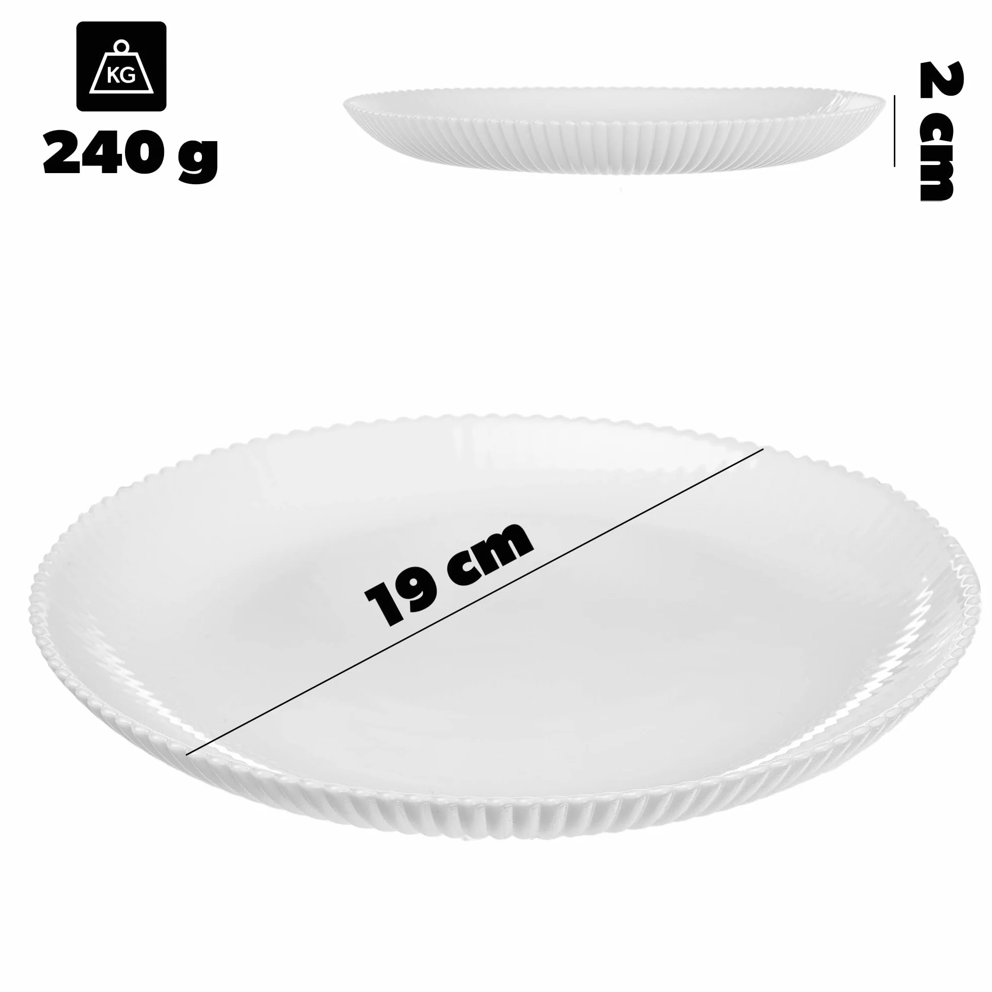 KADAX 6-częściowy zestaw talerzy deserowych, 19 cm, białe talerze śniadaniowe ze szkła opalowego, talerze do ciasta, małe talerze do ciast, deserów i śniadania, nadają się do mycia w zmywarce (białe)