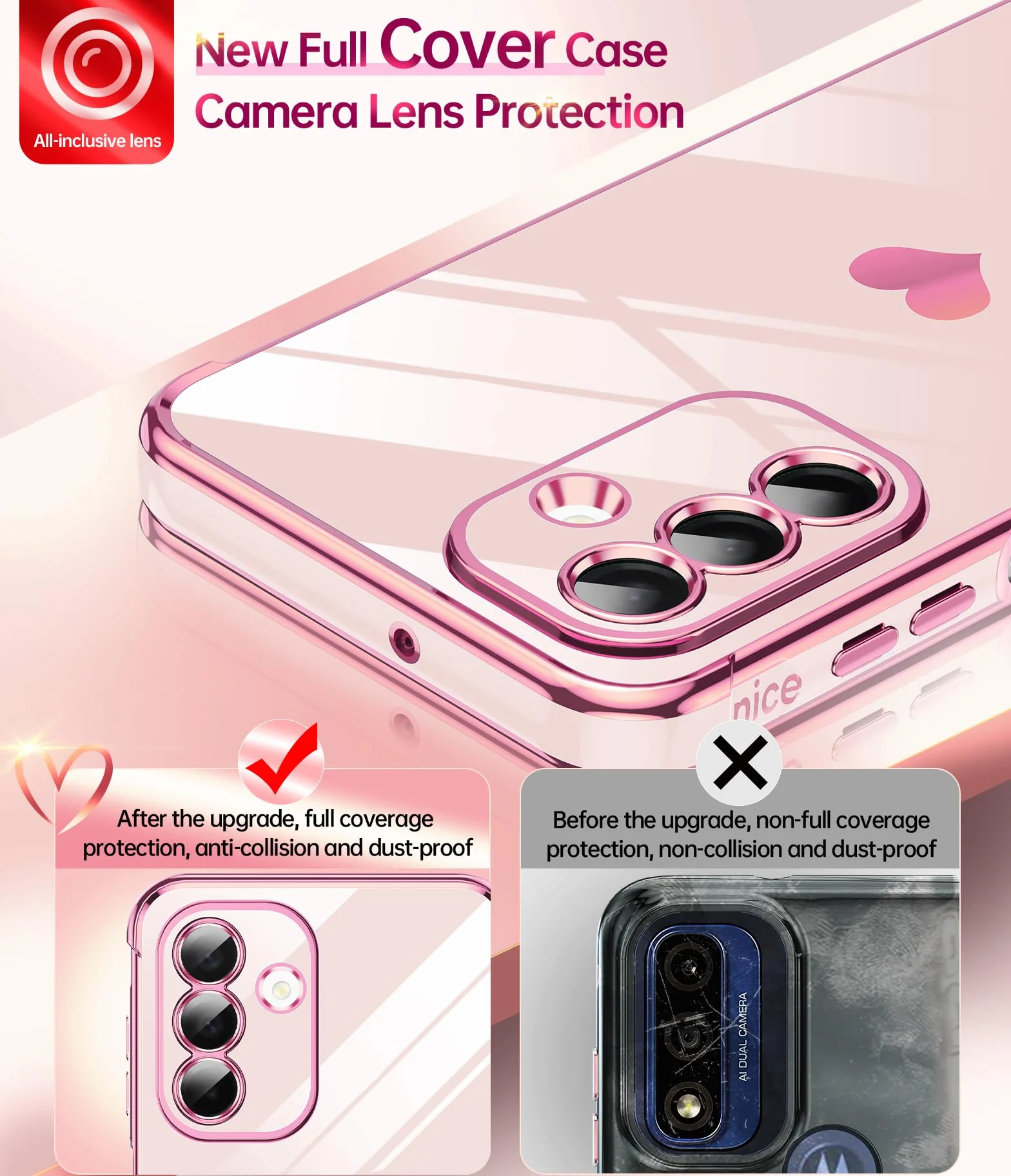 LeYi Etui do Samsung Galaxy A26 5G etui z folii ze szkła hartowanego [2 opakowanie], miłość serce zderzak miękki silikon TPU cienki futerał ochronny na aparat do Samsung A26 kobiet, różowy
