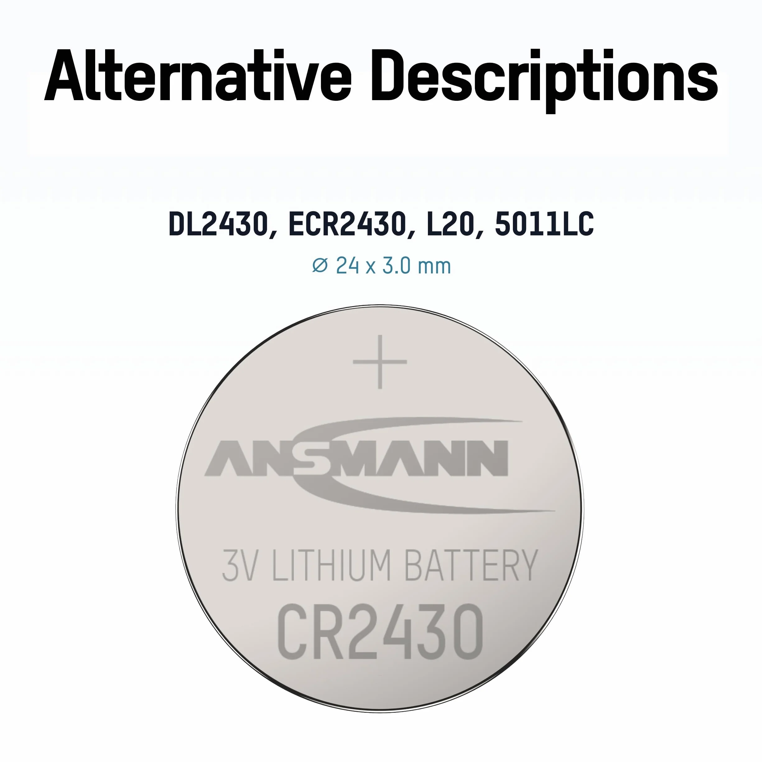 Ansmann CR2430 moneta bateria [1 sztuka] litowa 3 V ogniwo guzikowe idealne do kamer, kalkulatorów, zegarków, mini latarek, kalkulatorów, pilotów i alarmów samochodowych