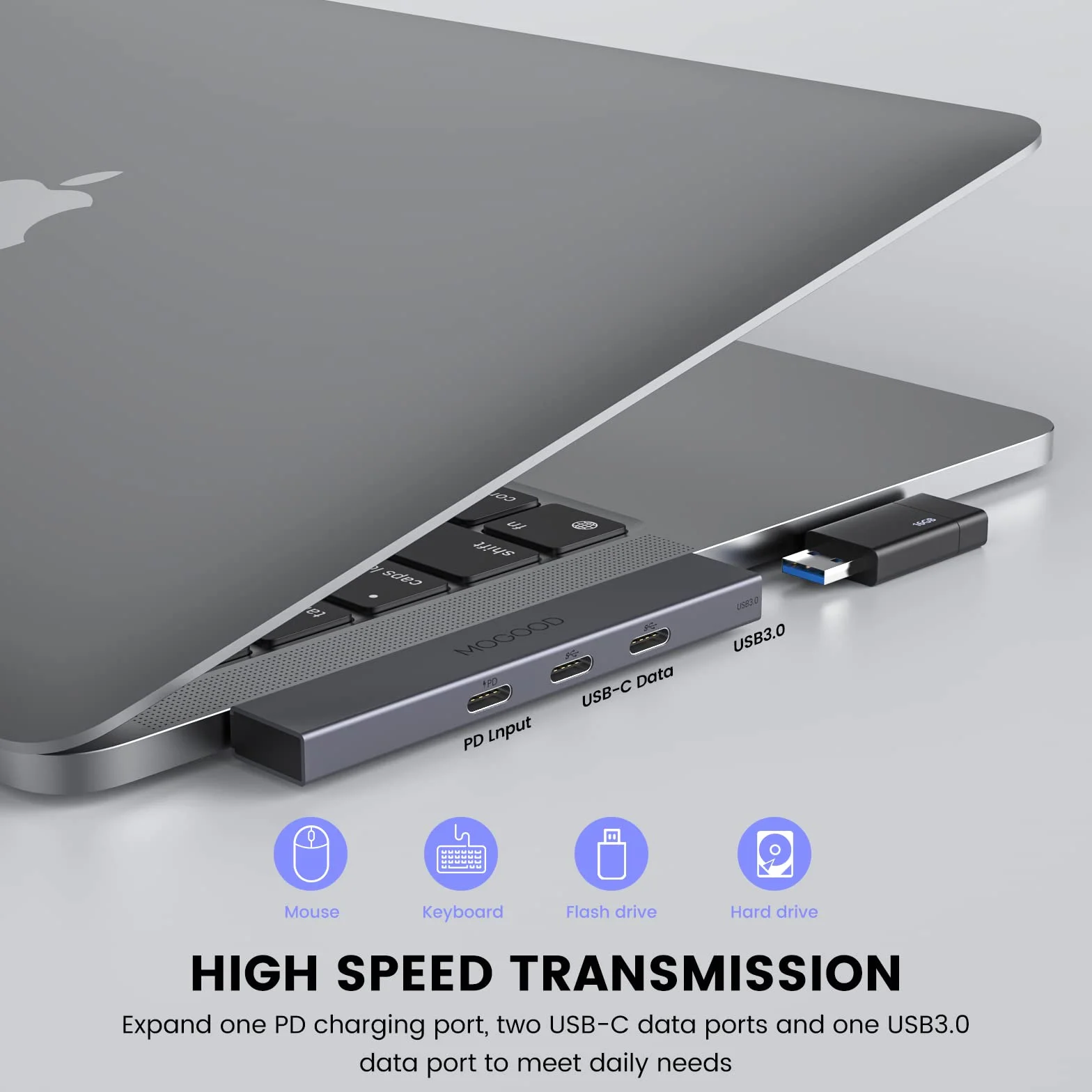 MOGOOD USB C Hub rozdzielacz USB C do laptopa, wieloportowy adapter z 60 W PD, 5 Gbps, obsługuje MacBook, Chromebook