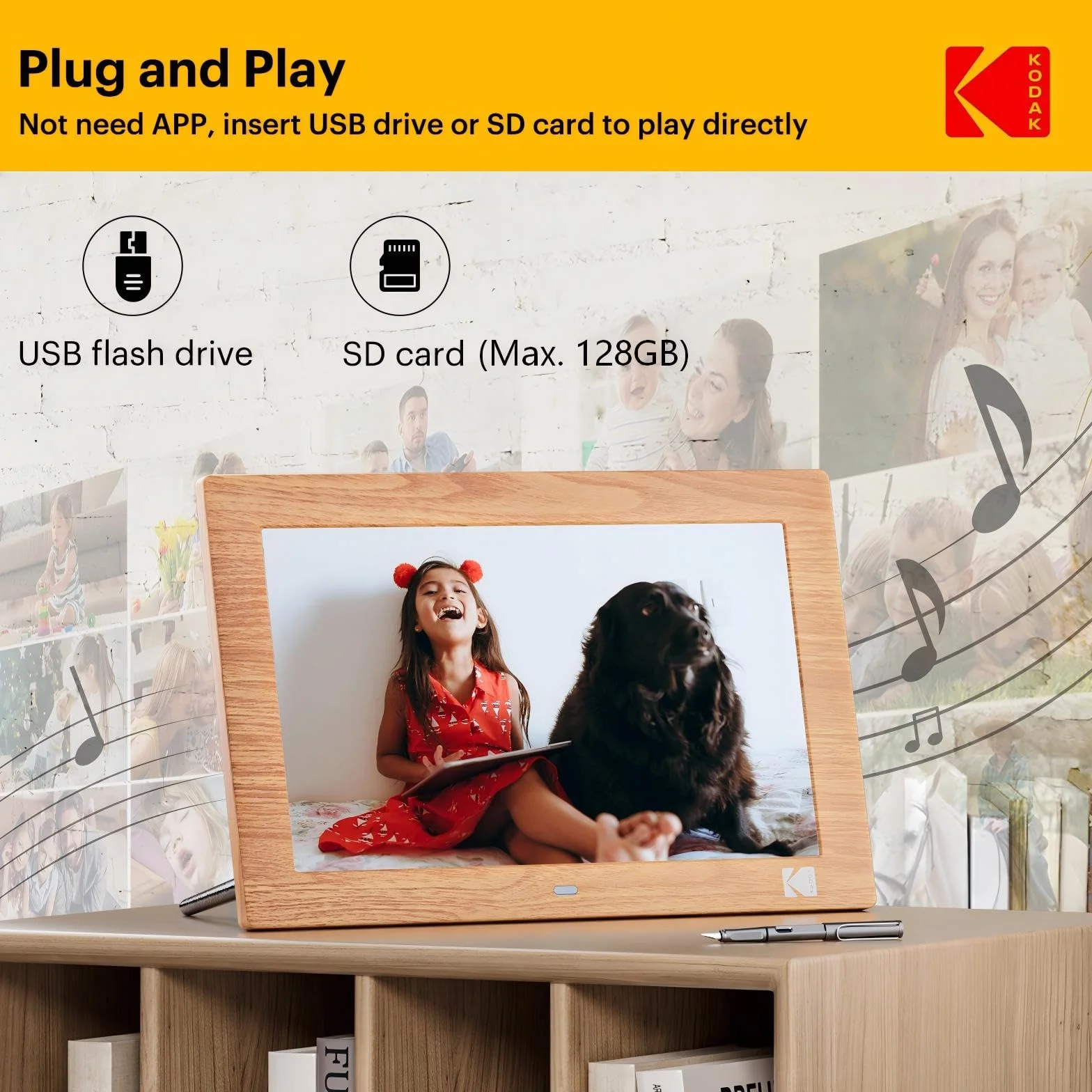 KODAK 10-calowa cyfrowa ramka na zdjęcia, cyfrowa ramka na zdjęcia bez WiFi z pilotem, elektroniczna ramka cyfrowa z ekranem HD IPS, zdjęcia/wideo/odtwarzacz muzyki, automatyczne włączanie/wyłączanie