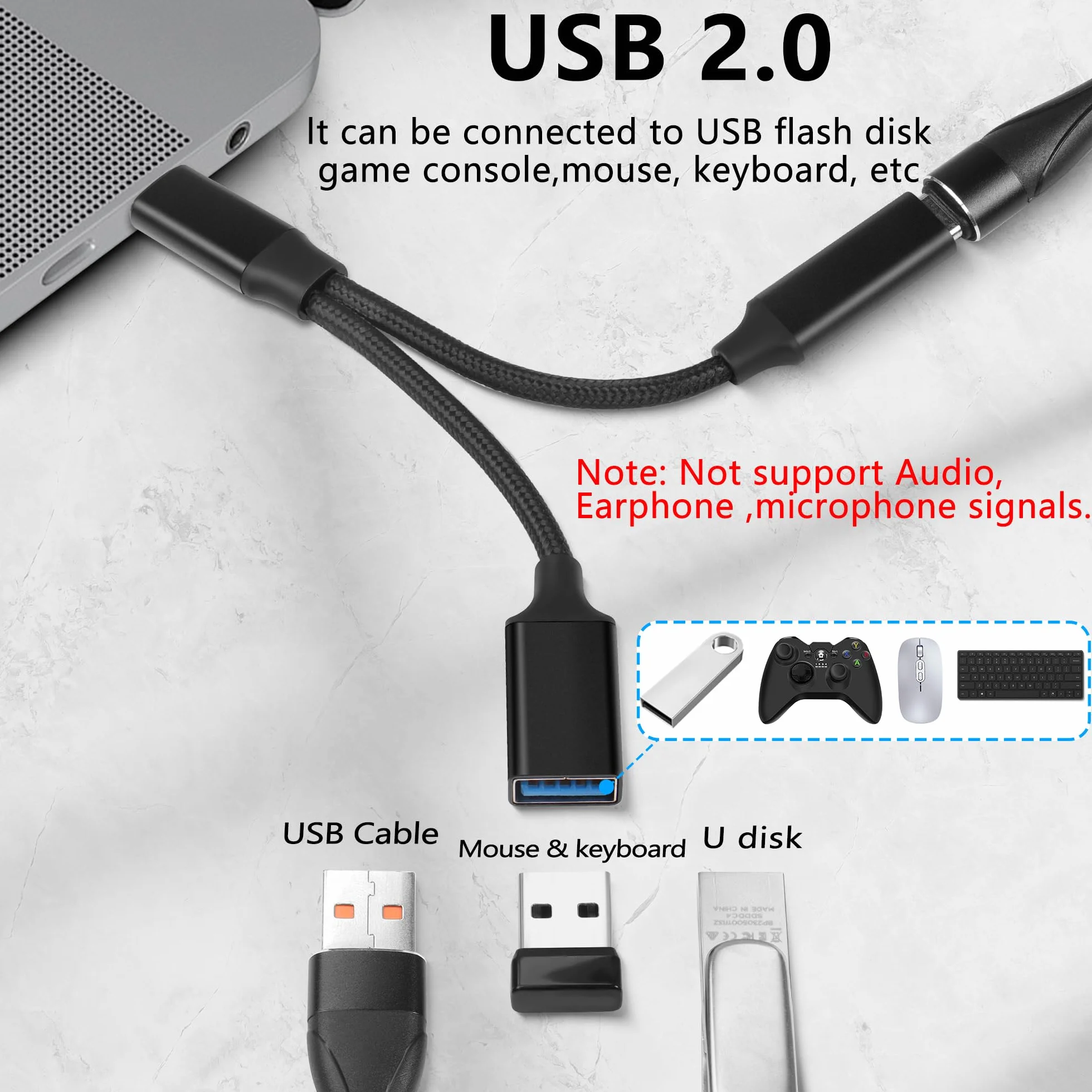 GELRHONR 2-w-1 adapter USB-C OTG z łącznikiem typu C do telefonów, laptopów, tabletów, wentylatorów, drukarzy