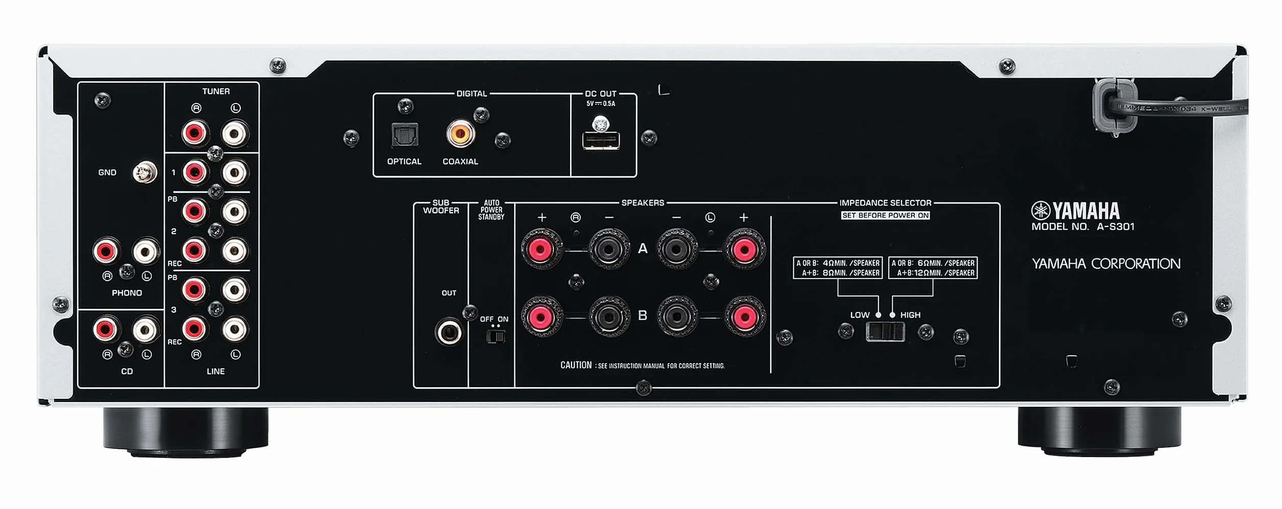Yamaha A-S301 Wzmacniacz, Czarny, 43.5 x 38.7 x 15.1 cm