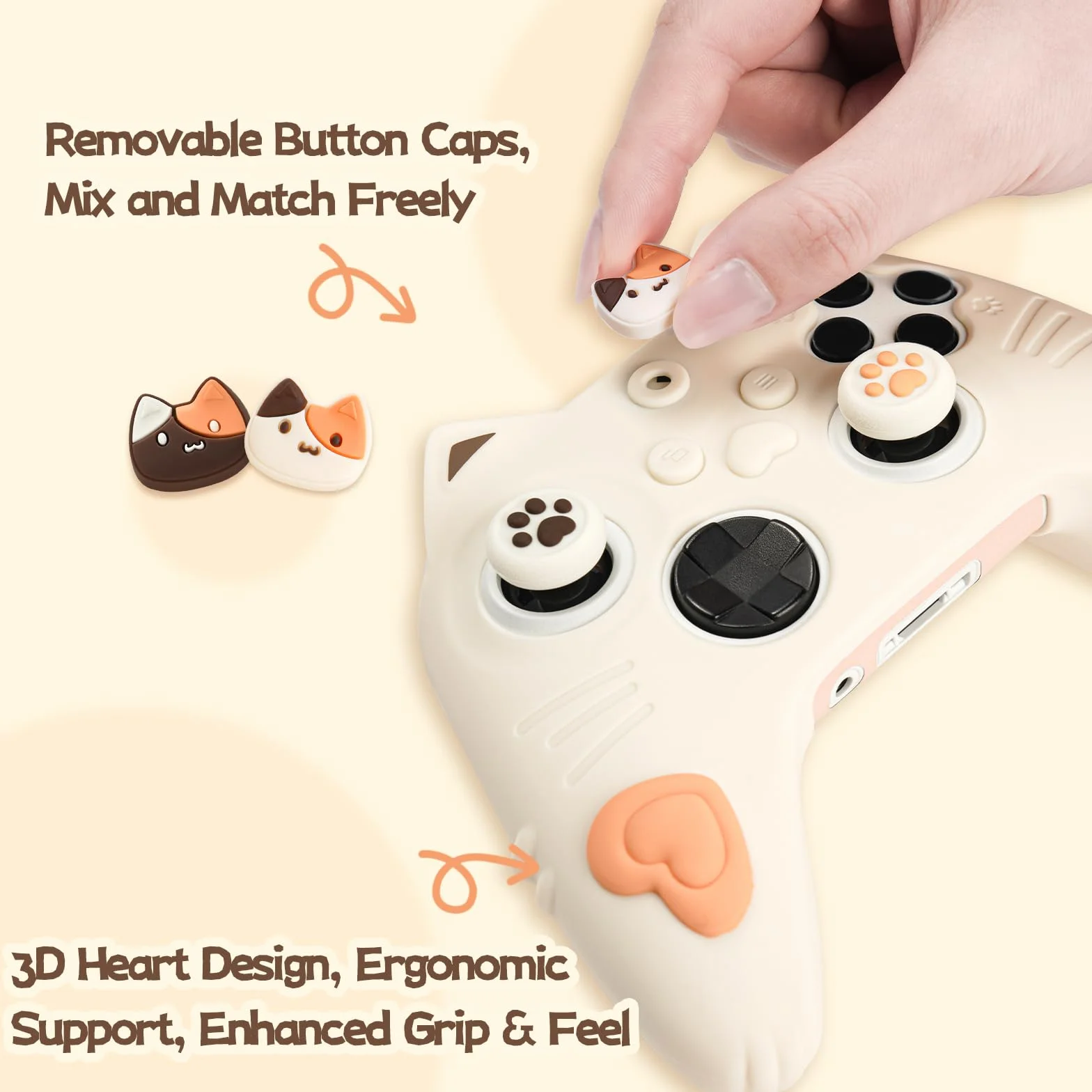 GeekShare Silikonowe etui ochronne do kontrolera Xbox Series X/S antypoślizgowe z 2 nakładkami joysticka Calico Cat