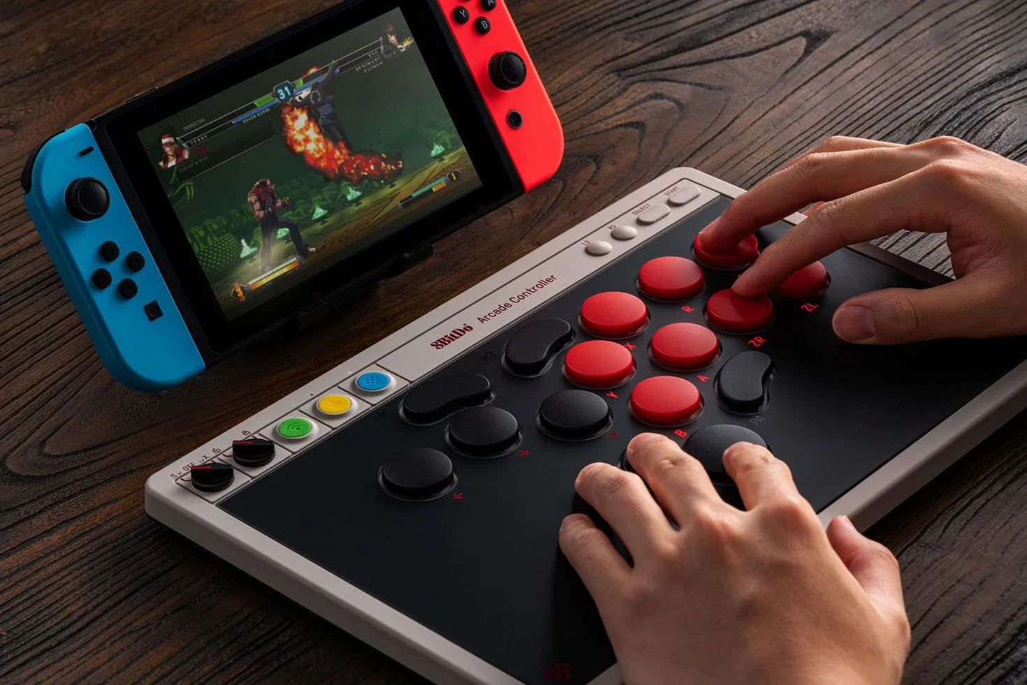 8BitDo All-Button Arcade Controller do Switch/Switch 2 i Windows - Bluetooth, 2,4 G, przewodowa, niskoprofilowe przełączniki mechaniczne, 4 programowalne przyciski