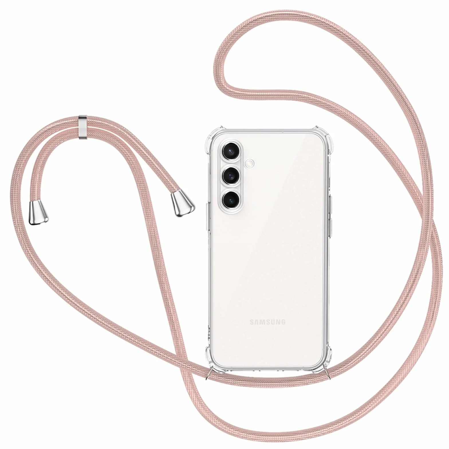XTCASE Etui do Samsung Galaxy A56 5G ze smyczą, przezroczyste etui ze sznurkiem, pasek na ramię, ultra cienki miękki silikon TPU odporny na wstrząsy, odporny na zarysowania etui, różowe złoto