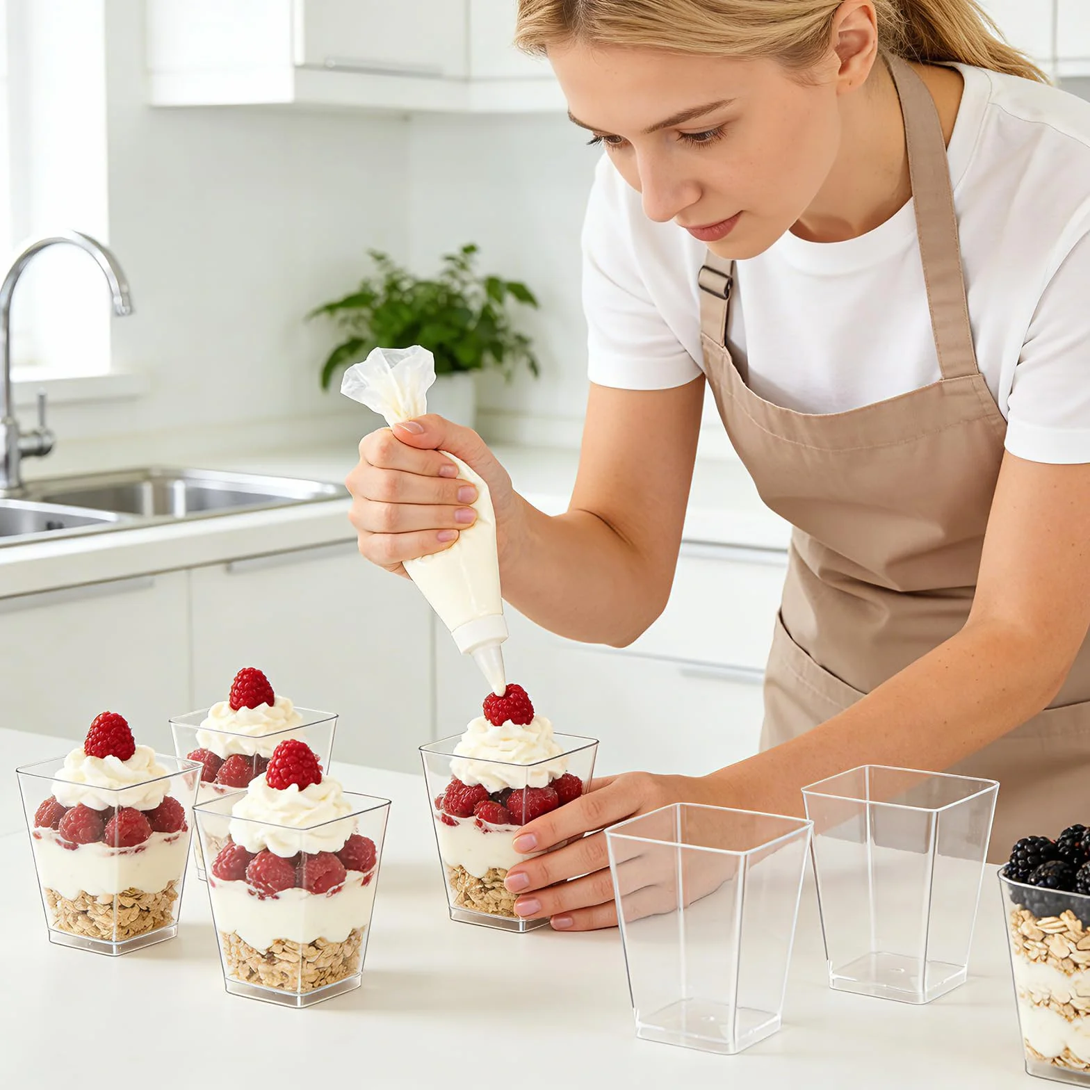50 sztuk 160ml wielokrotnego użytku kubków deserowych, zestaw kwadratowych szklanek deserowych do samodzielnego przygotowania deserów, musów, puddingów