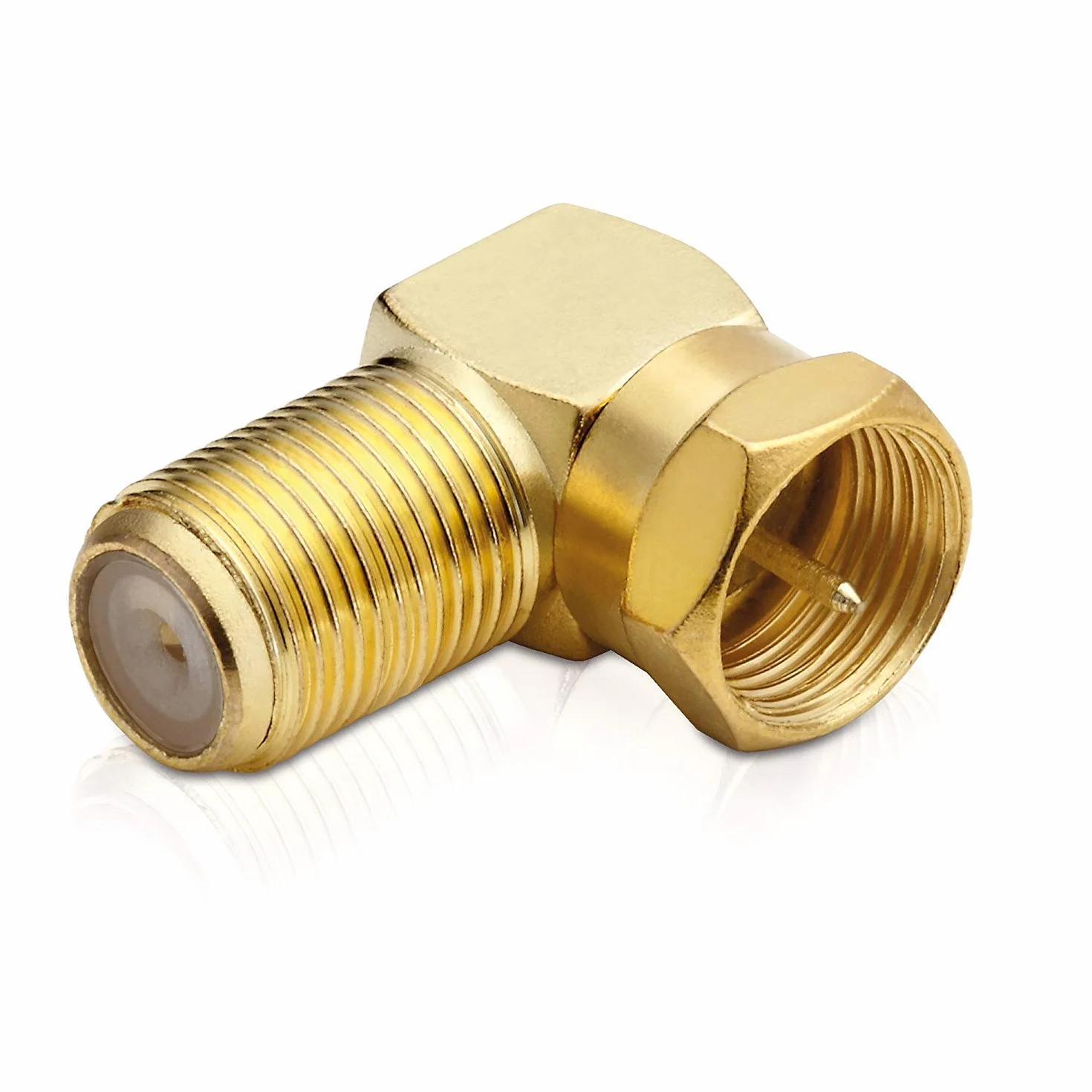 conecto Adapter kątowy 90 stopni wtyczka F na gniazdo F, adapter do kątowania złącza F pozłacany