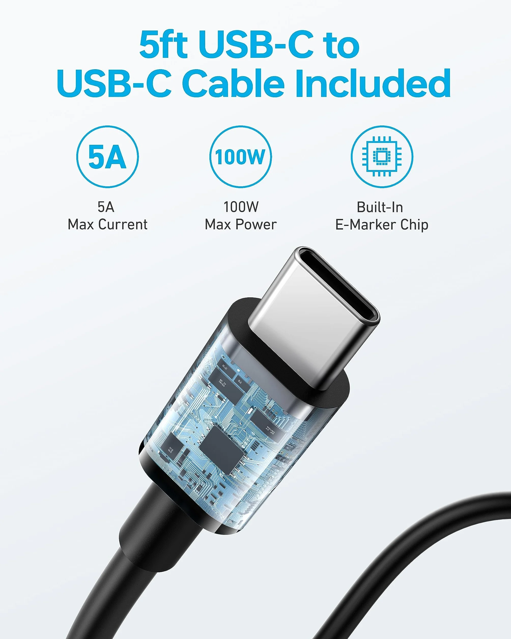 Anker Ładowarka USB-C 100 W, ładowarka do MacBooka Pro, kompaktowa szybka ładowarka Anker PIQ 3.0 do MacBooka, iPada Pro, iPhone'a 16/15, USB-C (kabel w zestawie)
