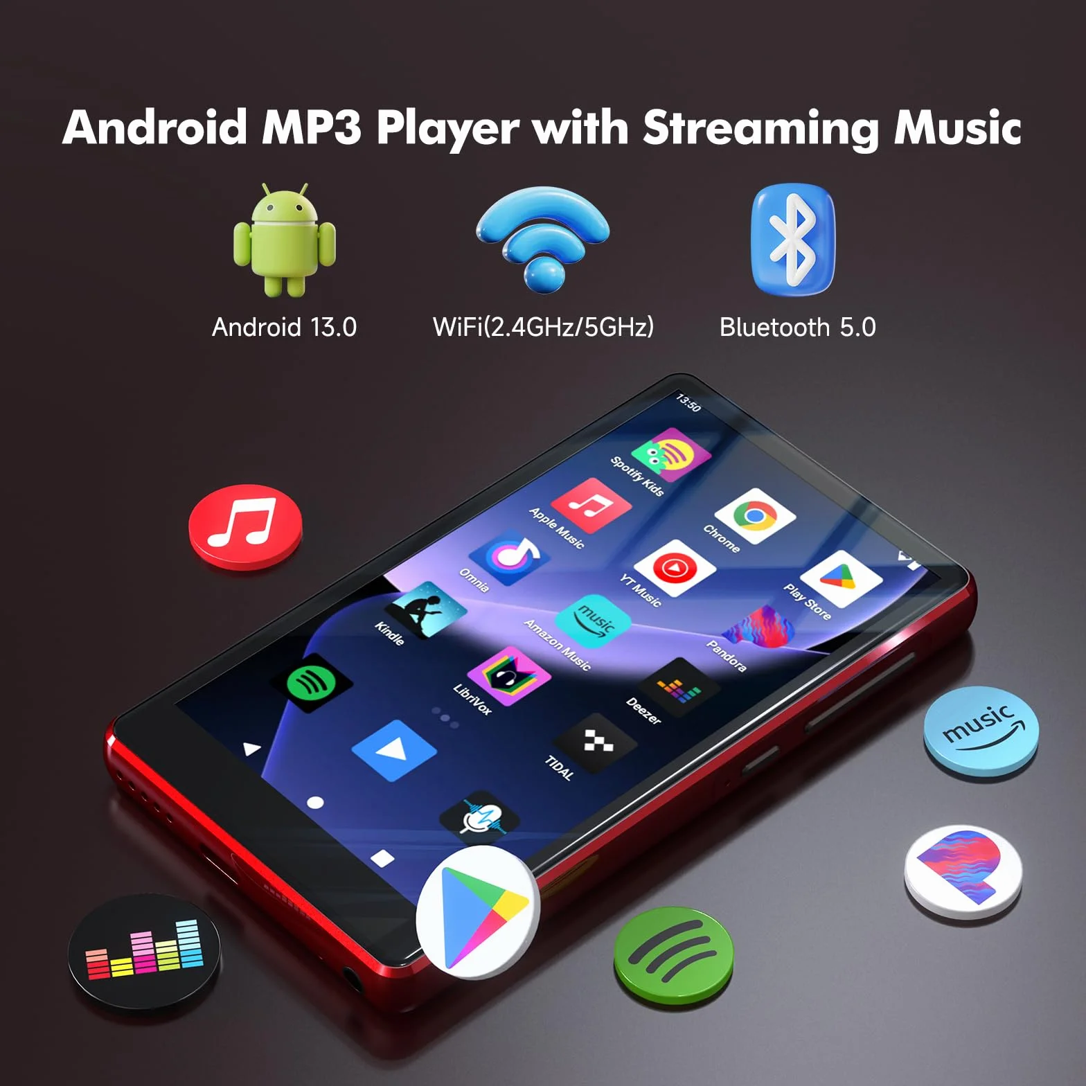 163GB Odtwarzacz MP3 Spotify z Bluetooth, 4.5-calowy ekran dotykowy MP4 z WiFi, 2000mAh przenośny głośnik stereo HiFi, Amazon Music, odtwarzacz muzyki Android do strumieniowego przesyłania dla dzieci