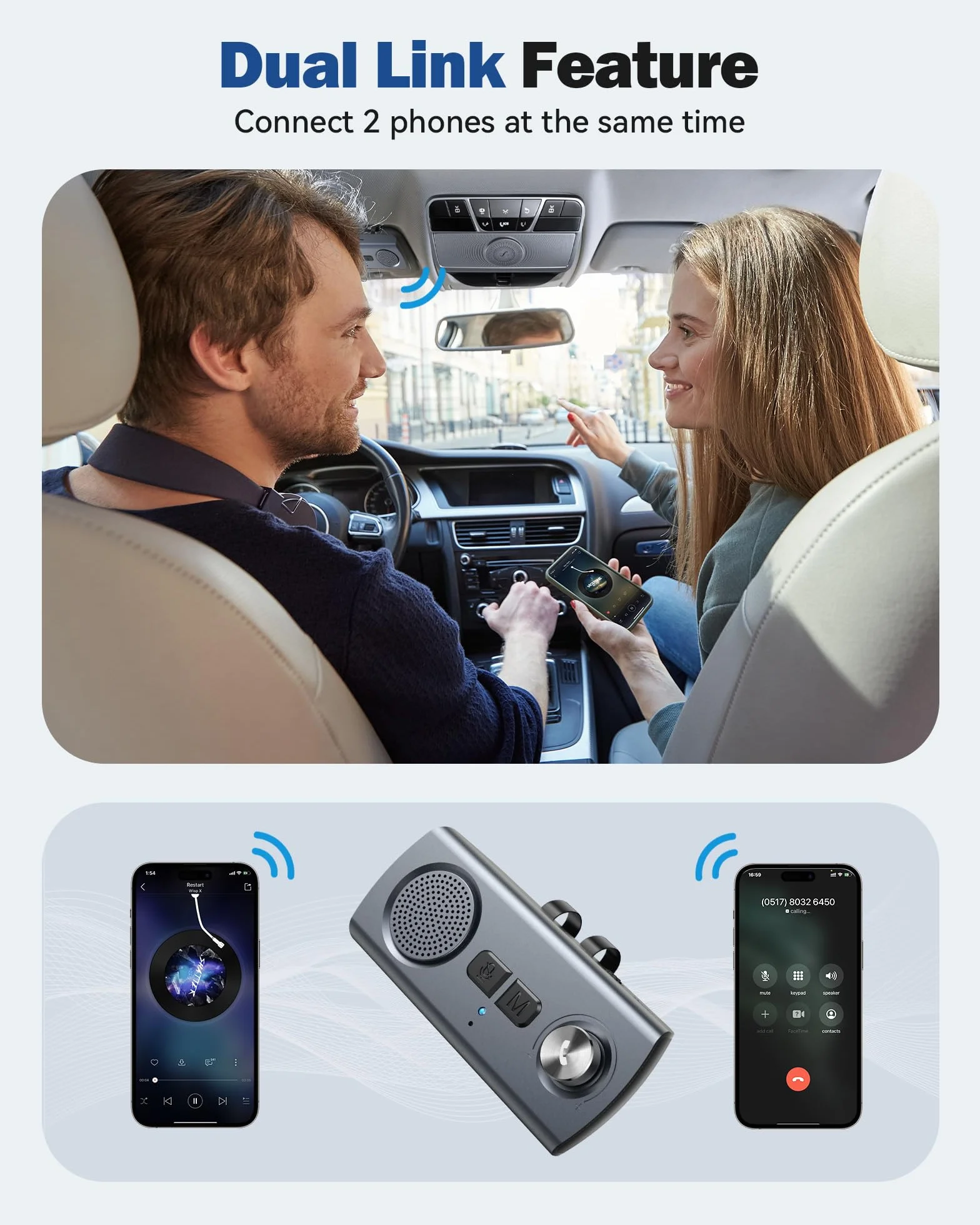 AGPTEK Zestaw głośnomówiący do samochodu, Bluetooth 5.3, zestaw głośnomówiący do GPS, wbudowany mikrofon, głośnik, muzyka, slot na karty TF, automatyczne ponowne łączenie, dla Siri i Google Assistant