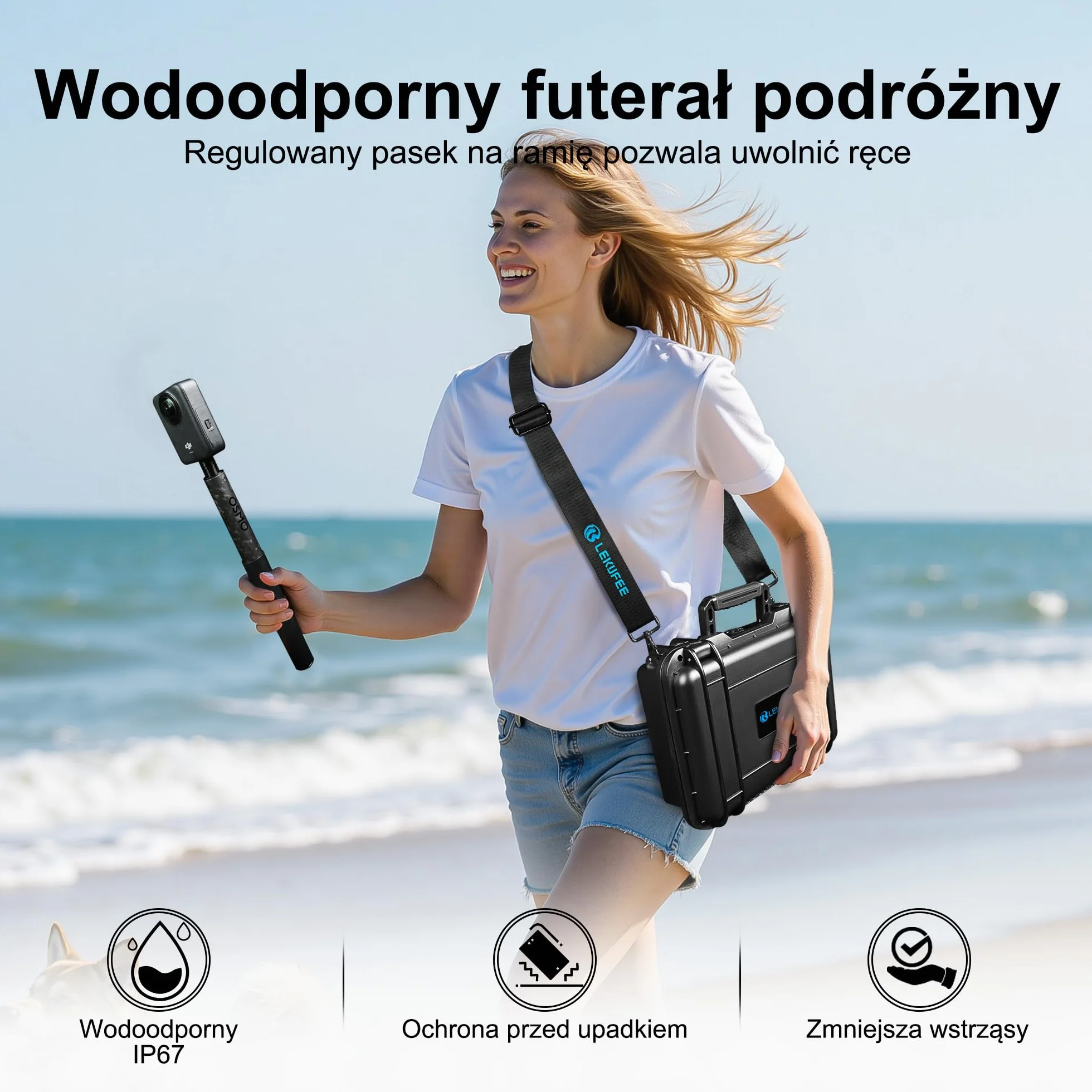 Lekufee Wodoodporna Twarda Walizka dla DJI Osmo 360, Adventure Combo, Bateria, Osmo Selfie Stick, Etui Ładujące DJI Mic 3/2/Mic Mini i Inne Akcesoria (Tylko Walizka)