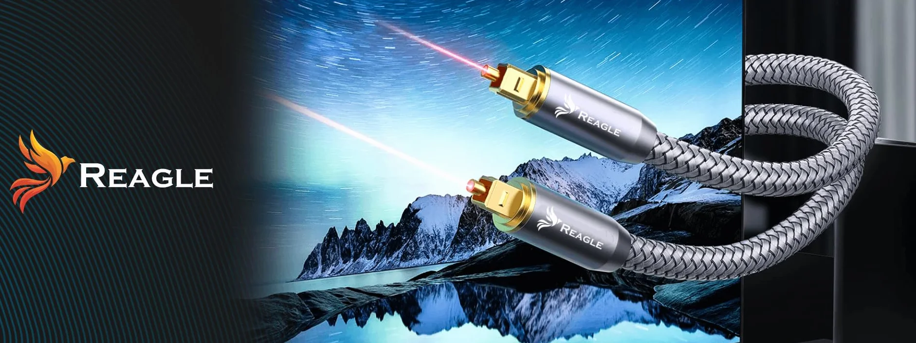 Reagle TOSLINK Kabel Optyczny, HQ SPDIF, Cyfrowy Kabel Audio, Kabel z Włókna Szklanego, do Soundbara, Telewizora, Wzmacniacza Kina Domowego, HiFi (srebrny, 5M)