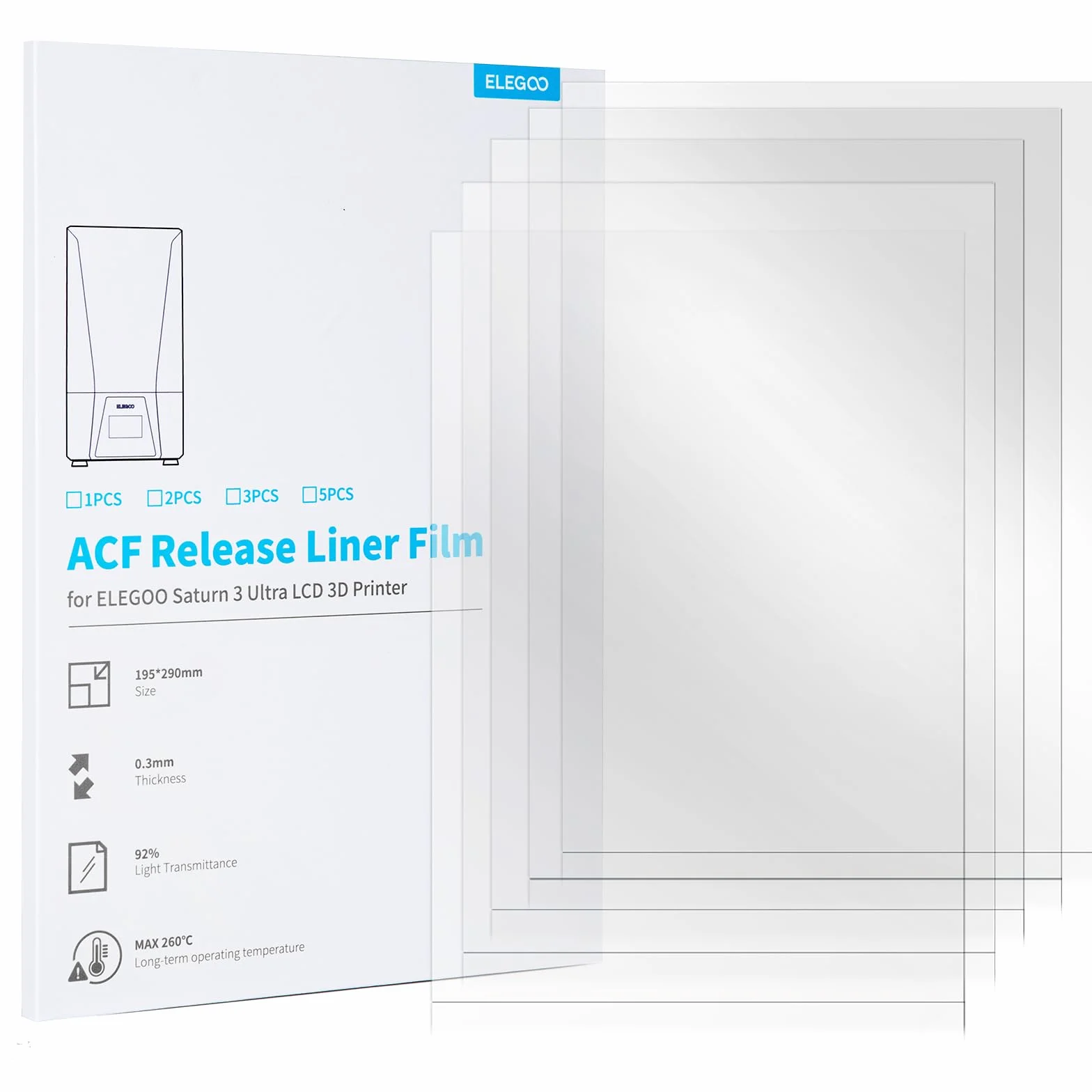 ELEGOO Folia Podkładowa ACF Release Liner Do Drukarki 3D Saturn 3 Ultra LCD Z Mniejszym Napięciem Zwalniającym, Obsługująca 3X Szybsze Drukowanie, 290 * 195 mm, Grubość 0,3 mm