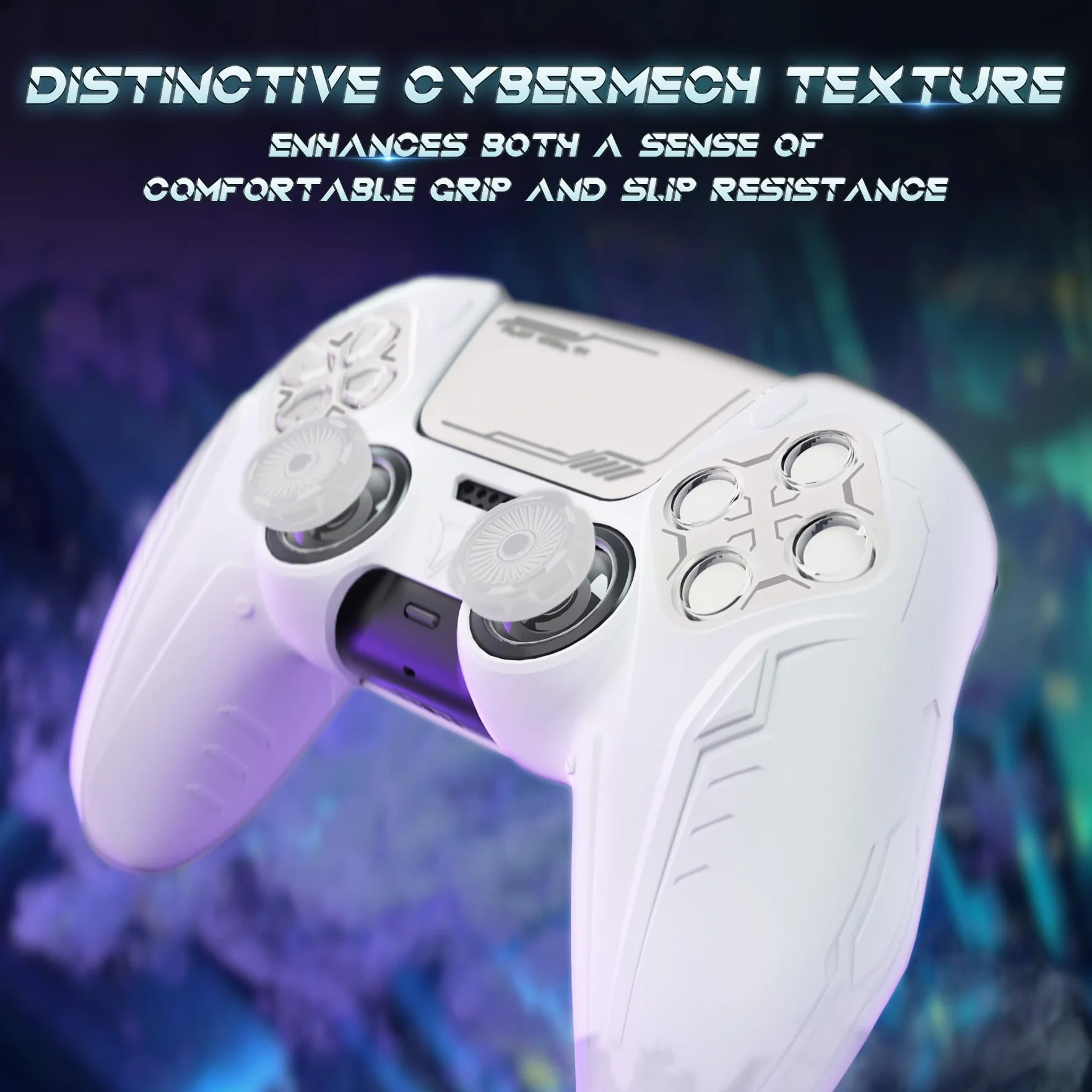 PlayVital Silikonowa Etui do ps5 Kontroler,Protective Case Silikonowa Osłona do ps5 Pokrowiec Skóry Ochronny Nakładka kompatybilna z ps5 Stacją Dokującą-Biały(CyberMech Edycja)