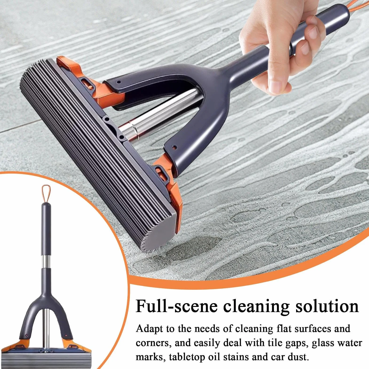 Portable Self-Squeeze Sponge Mop, Highly Absorbent Short Handle Floor Cleaner, Perfect For Tile Glass Bathroom Hotels Desktops And Travel Cleaning, 14.96 X 7.87 X 1.77 In
