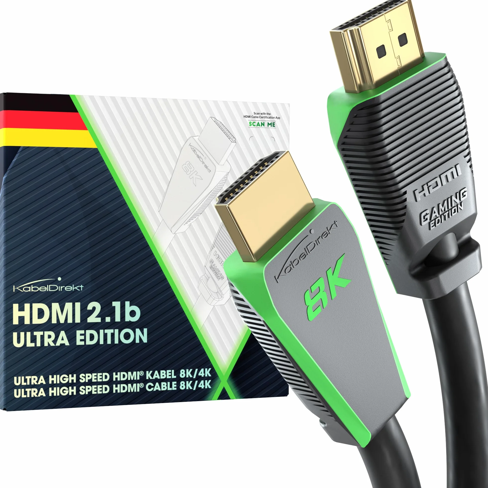 KabelDirekt – Kabel 8K HDMI 2.1, certyfikowana edycja dla graczy – 3 m (Ultra High Speed/48G, 10K, 8K lub ultra szybkie 144Hz@4K, optymalne dla PS5/Xbox i Gaming PC, Monitor/TV, szary)