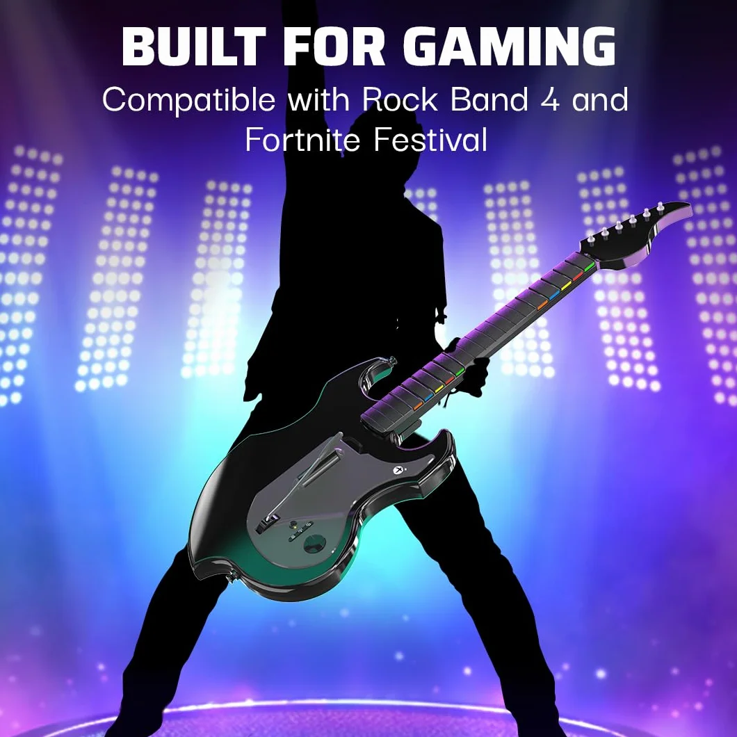 PDP Gaming RIFFMASTER Wireless Guitar Controller for Xbox Series X|S, Xbox One, & Windows 10/11 PC, Czarny i szary