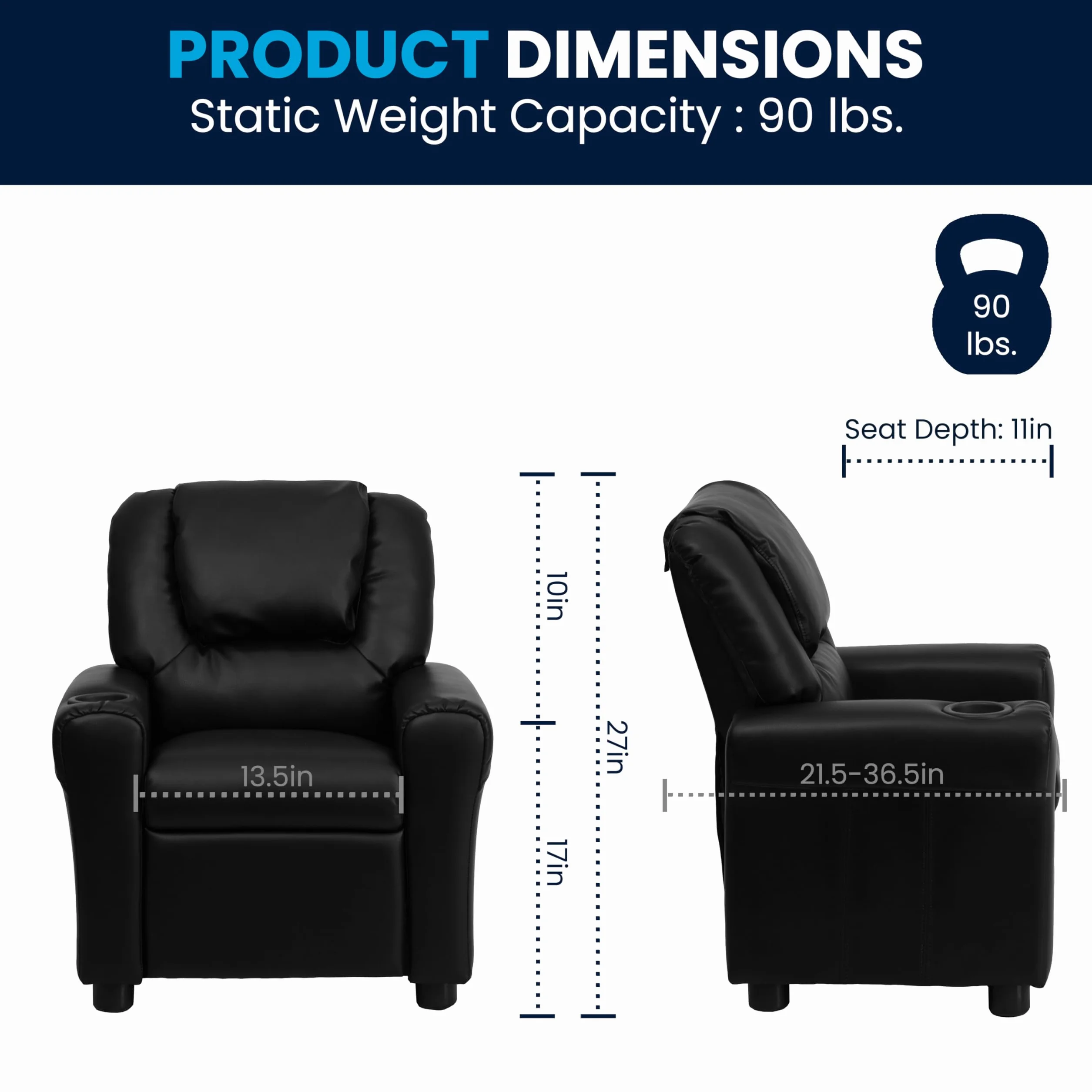 Flash Furniture Leżak dziecięcy skóra czarny 60.96 x 48.26 x 48.26 cm