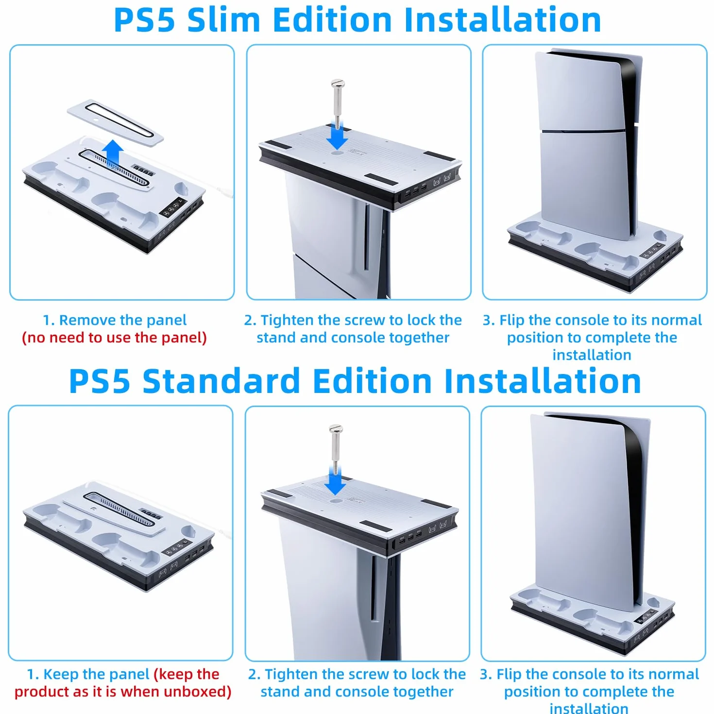 Wigearss Pionowy stojak na wentylator PS5 Slim z podwójnym kontrolerem, ładowarka do PS5/PS5 SlimPS5 PRO UHD/Digital Edition/