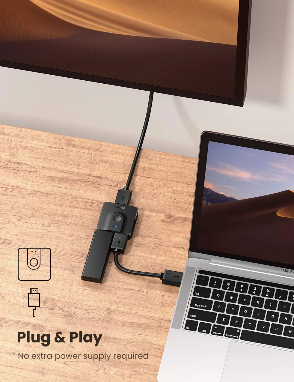UGREEN 2 w 1 Out Przełącznik HDMI lub 2 w 1 Out HDMI Splitter 4K@30Hz dla PS5, Xbox, TV stick, Switch, PC itp.