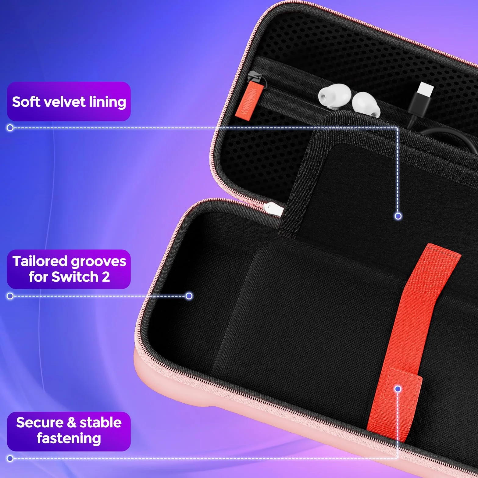 ProCase Tragetasche für 2025 Nintendo Switch 2, z 24 gniazdami na karty, twarda torba podróżna na konsolę - różowa, standardowa
