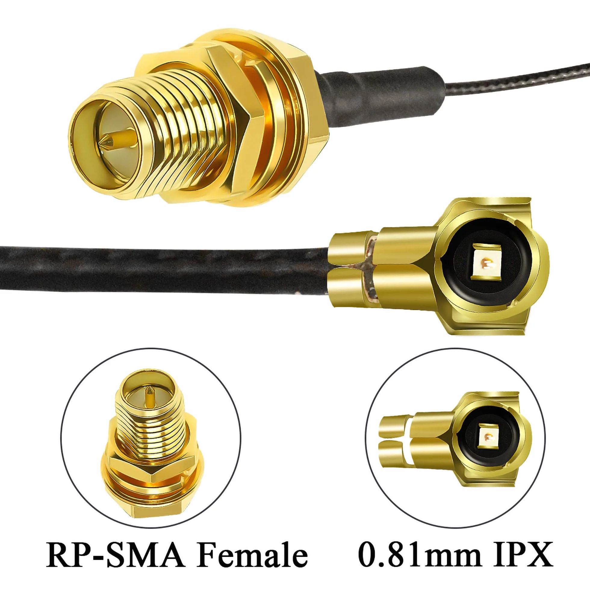 Kabel przedłużający IPX do RP-SMA 0,81 mm U.fl - Antena Wi-Fi Mini PCI do kabla koncentrycznego SMA z odwrotną polaryzacją - 12 cali (30 cm) - opakowanie 5 szt