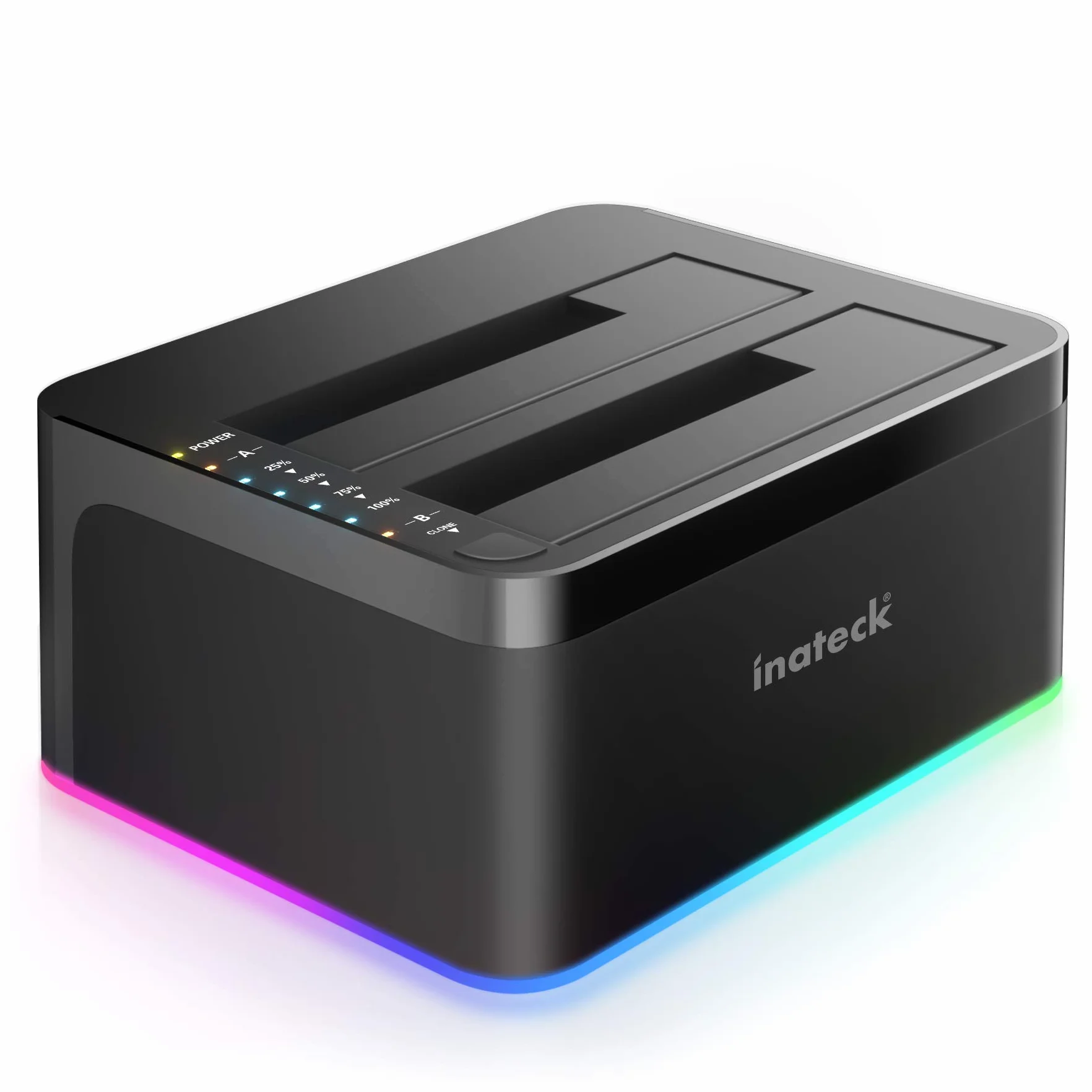 Inateck Stacja dokująca do dysków twardych RGB USB 3.0 z funkcją klonowania offline, do 2,5 i 3,5 cala SATA HDD i SSD, obsługuje UASP, czarna